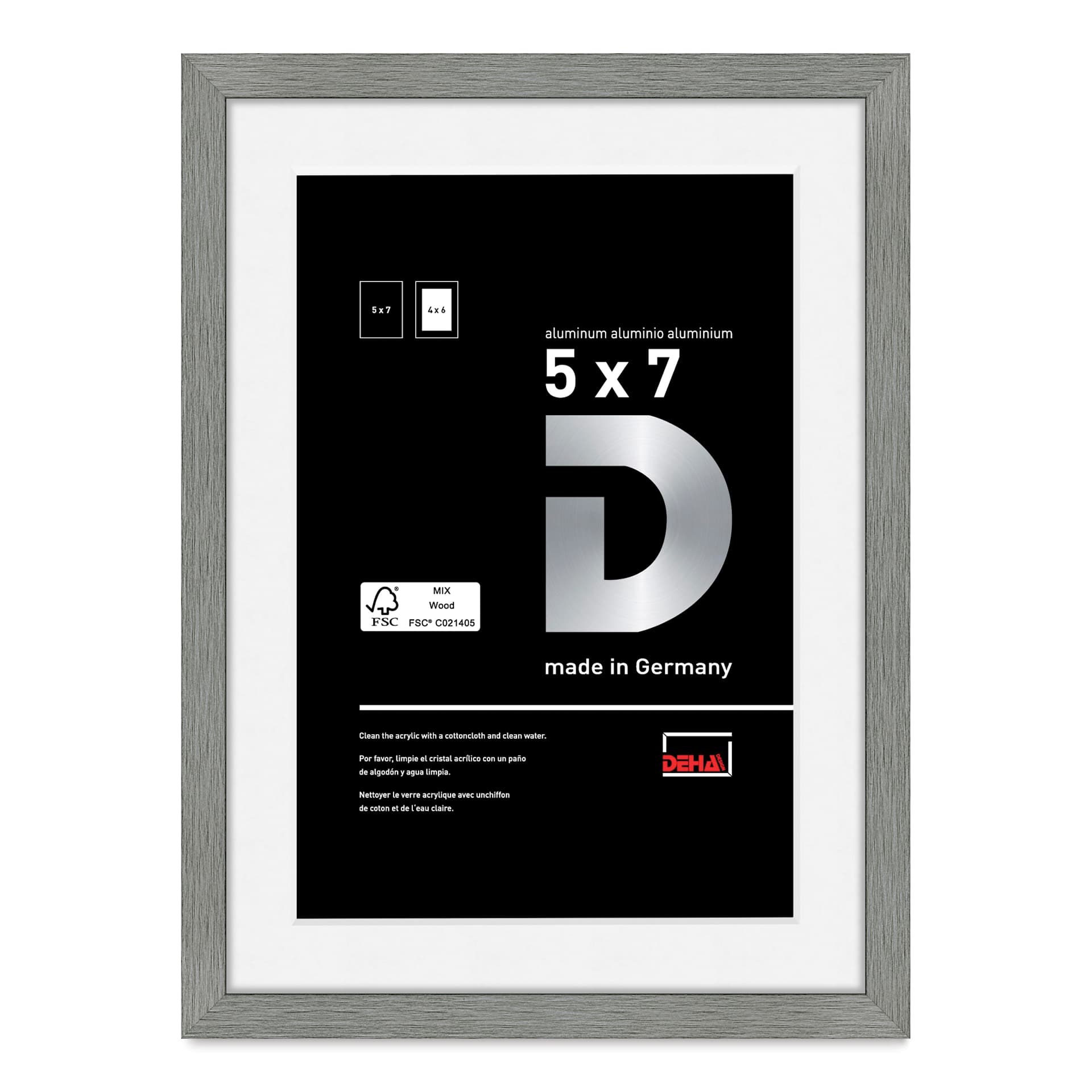 Deha Design Tribeca Frame - Gray, 5" x 7", 4" x 6" Mat with Easel Back