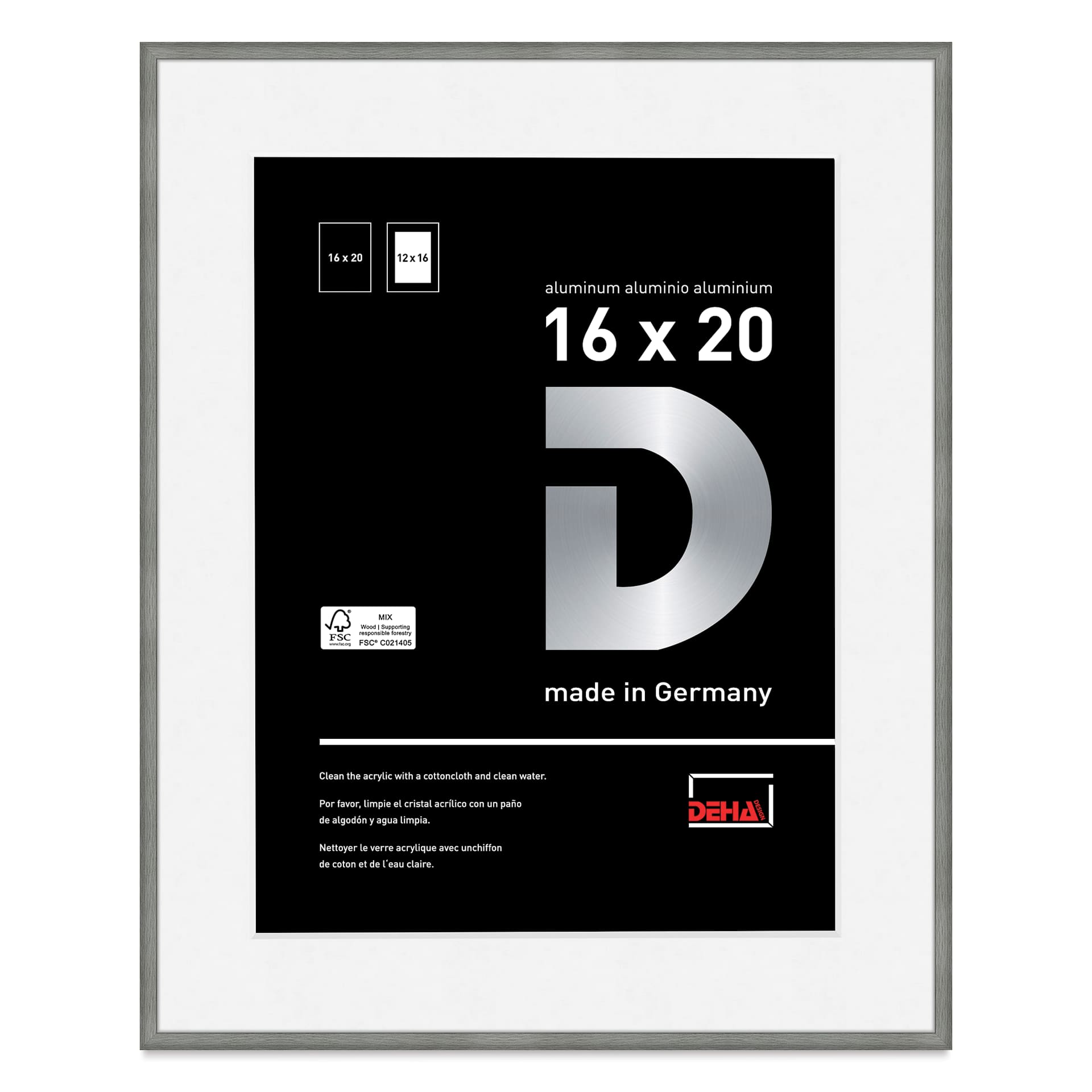 Deha Design Tribeca Frame - Gray, 16" x 20", 12" x 16" Mat