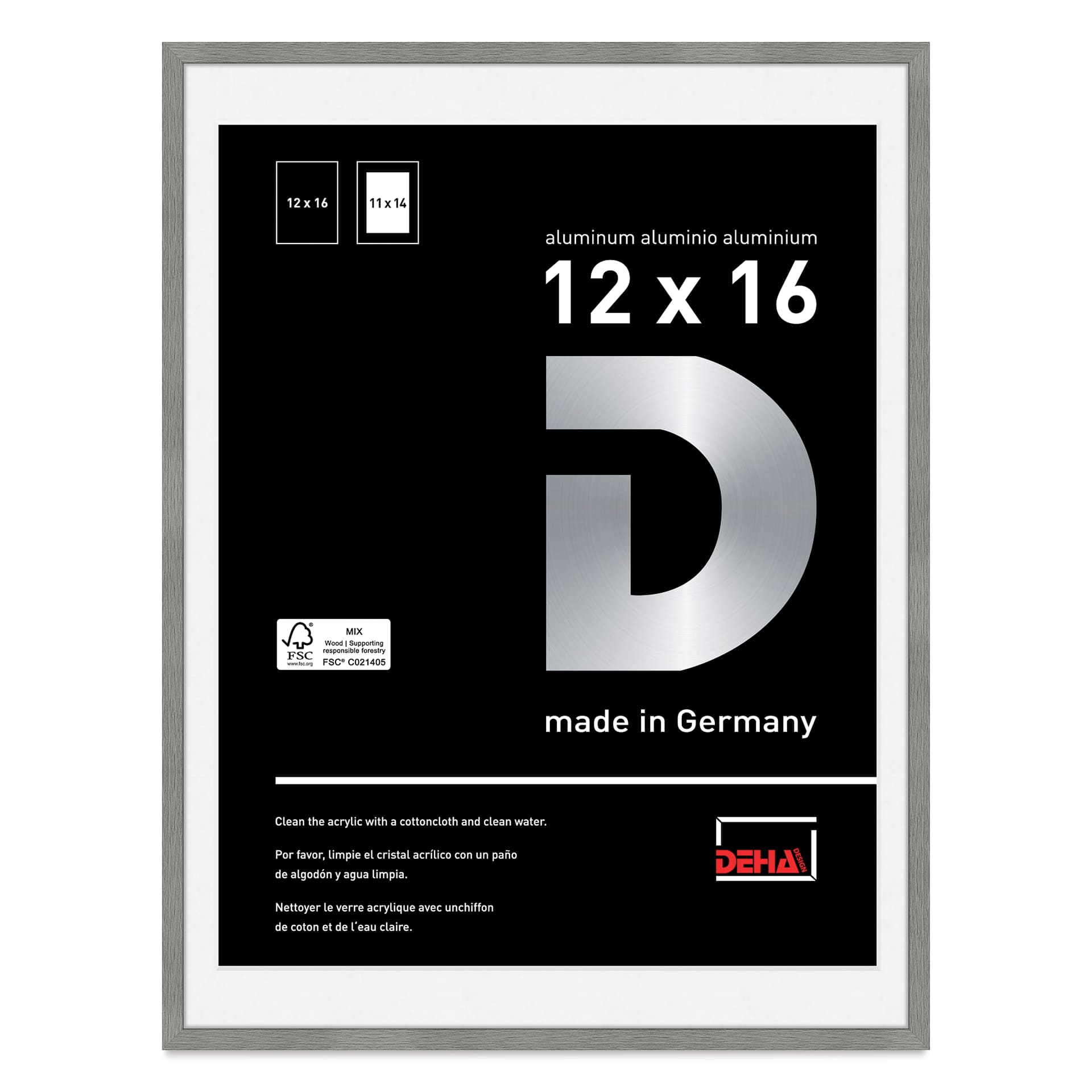 Deha Design Tribeca Frame - Gray, 12" x 16", 11" x 14" Mat