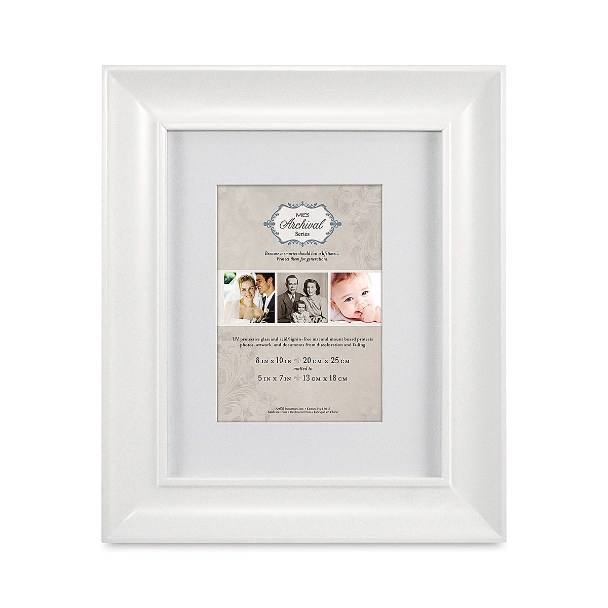 MCS Archival Series Frame with Mat - Front of White 8 x 10 inch Frame