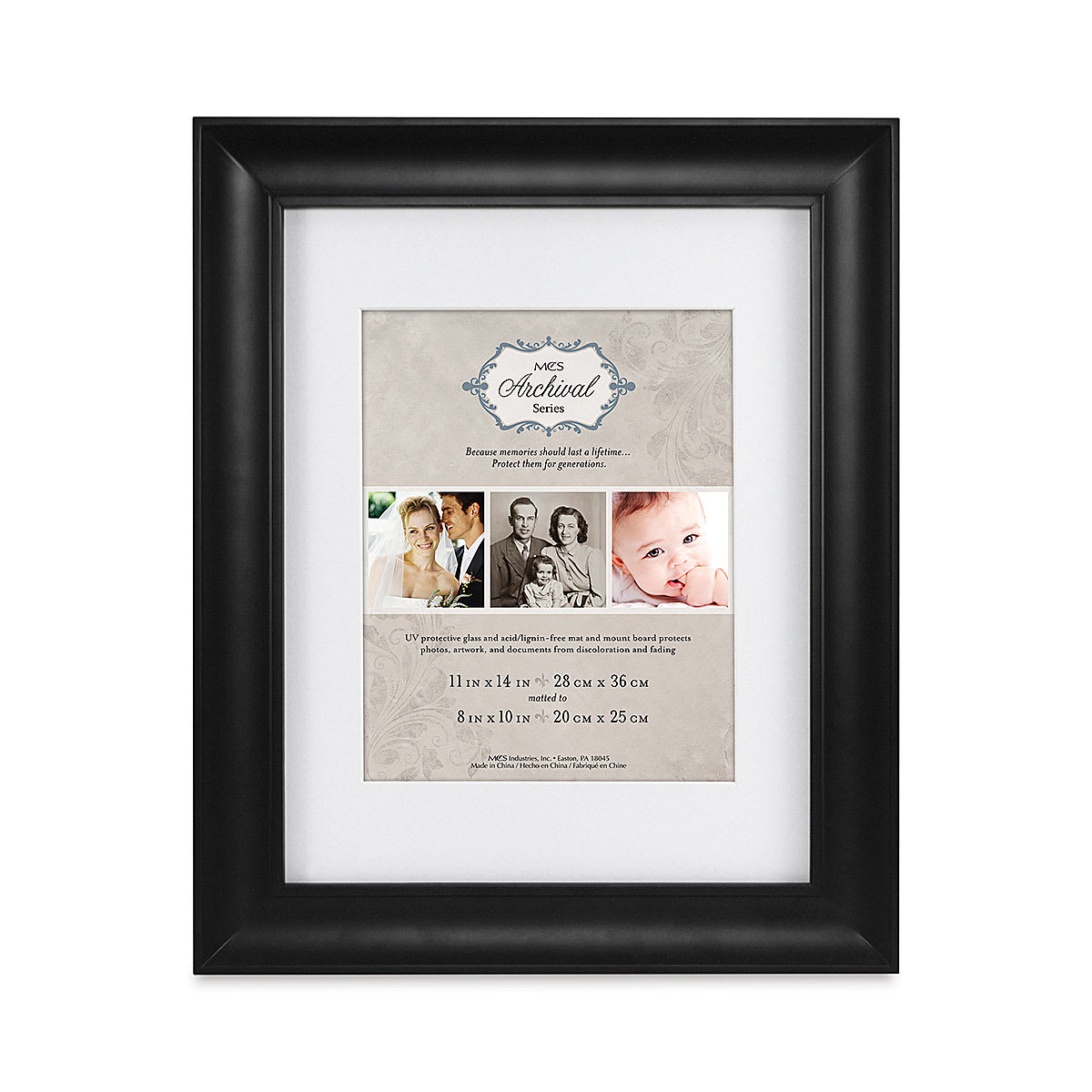 MCS Archival Series Frame with Mat - Front of Black 11 x 14 inch Frame