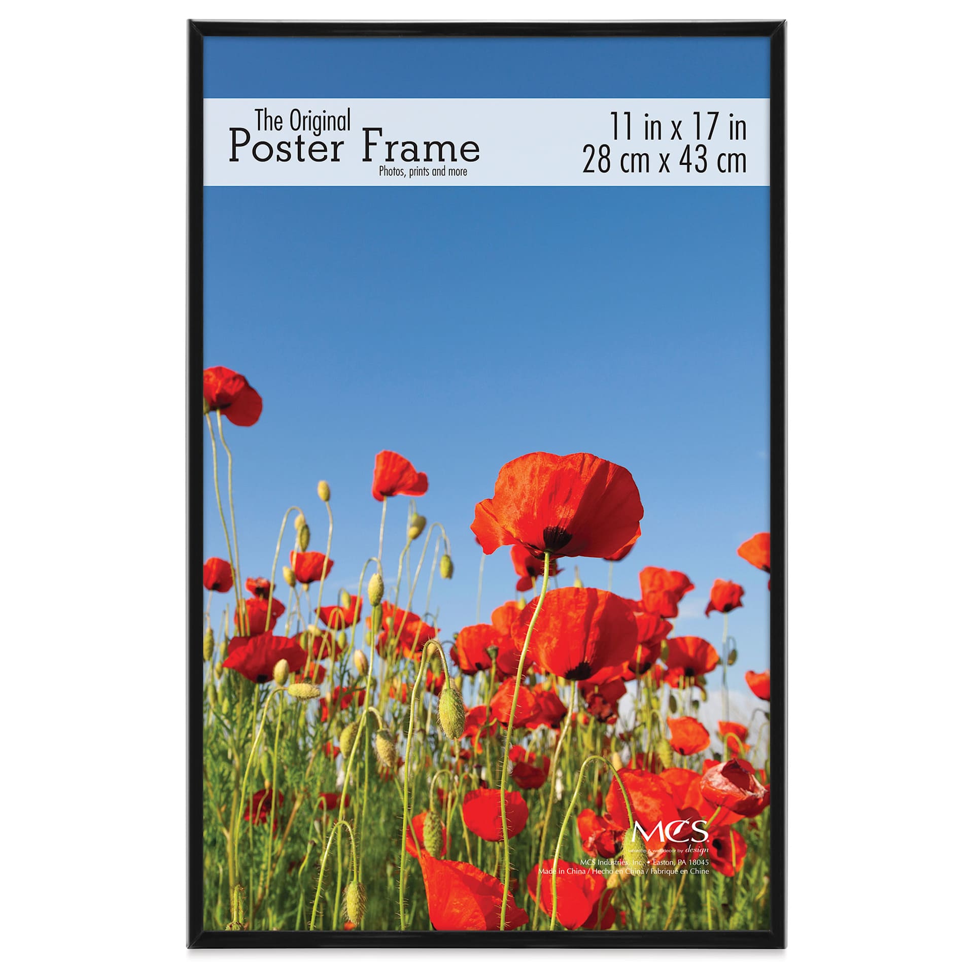MCS Large Format Gloss Poster Frame - 11" x 17" x 5/32", Black (Front of frame)