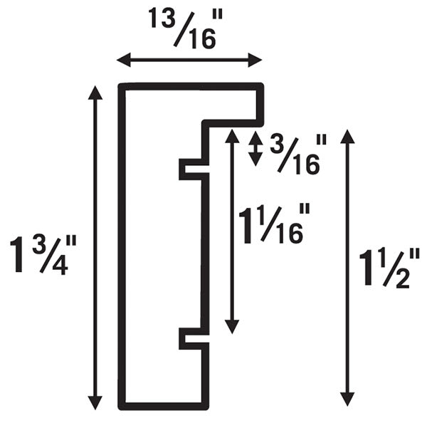 Blick Wood Gallery Frame, Profile Diagram with outer and inner height and depth dimensions.