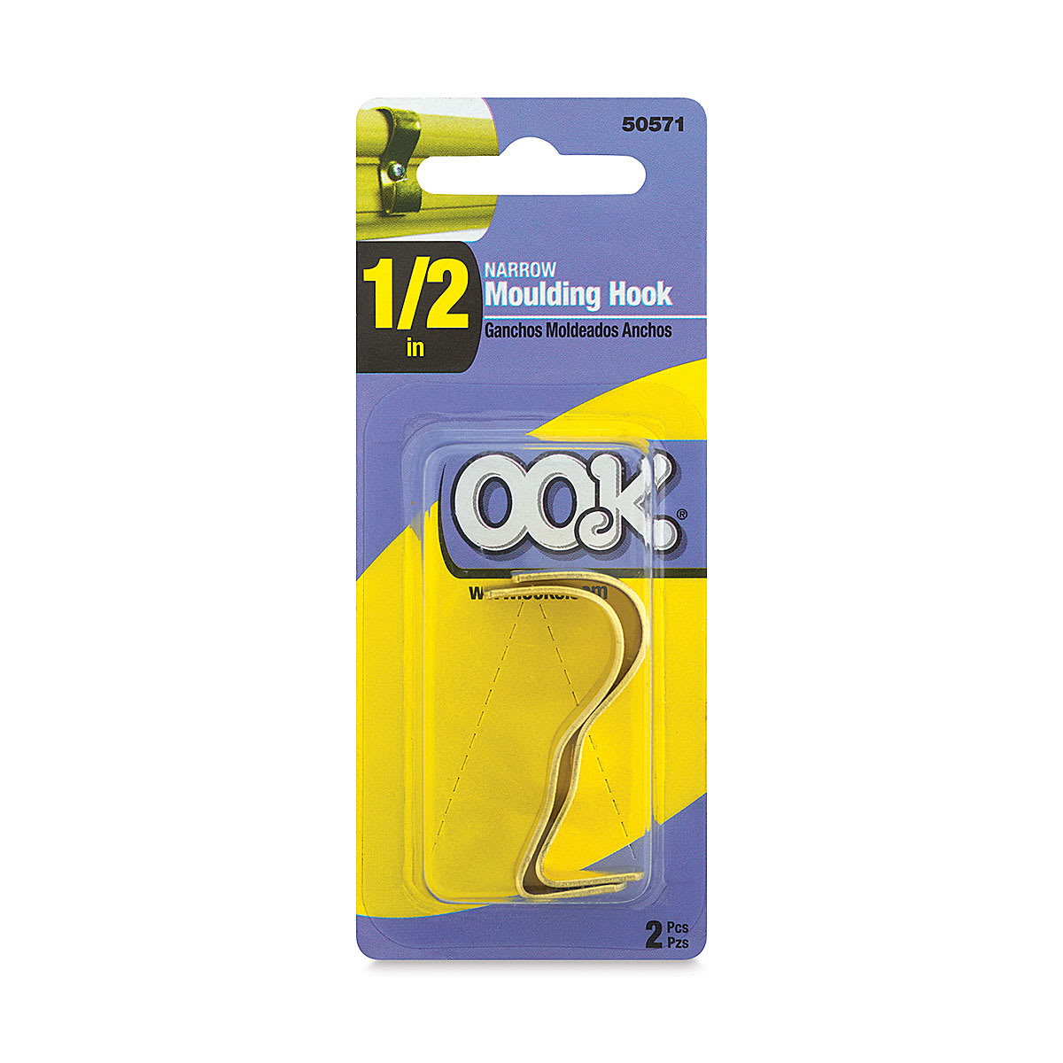 Ook Narrow Moulding Hooks - Front of blister package of 2 Hooks
