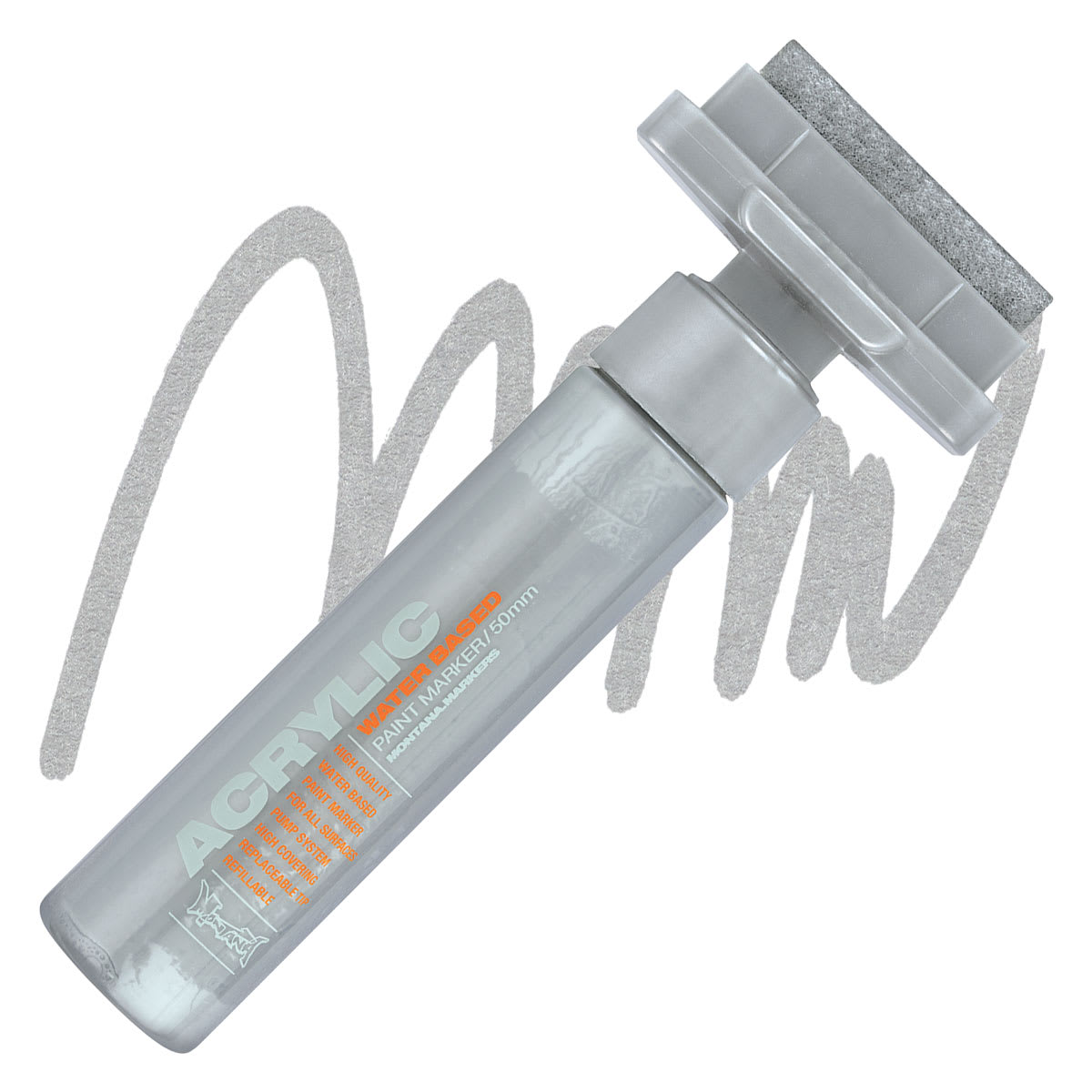 Montana Acrylic Marker - 50 mm Tip, Outline Silver (Metallic) marker and swatch
