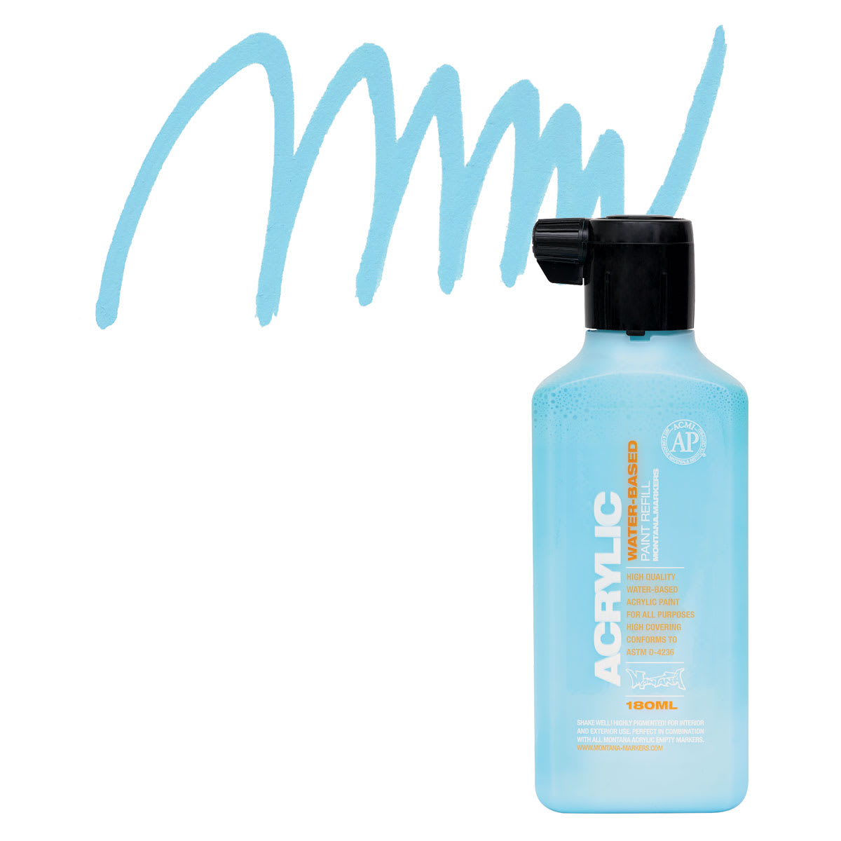Montana Acrylic Marker Refill - 180 ml, Shock Blue Light, Refill and swatch