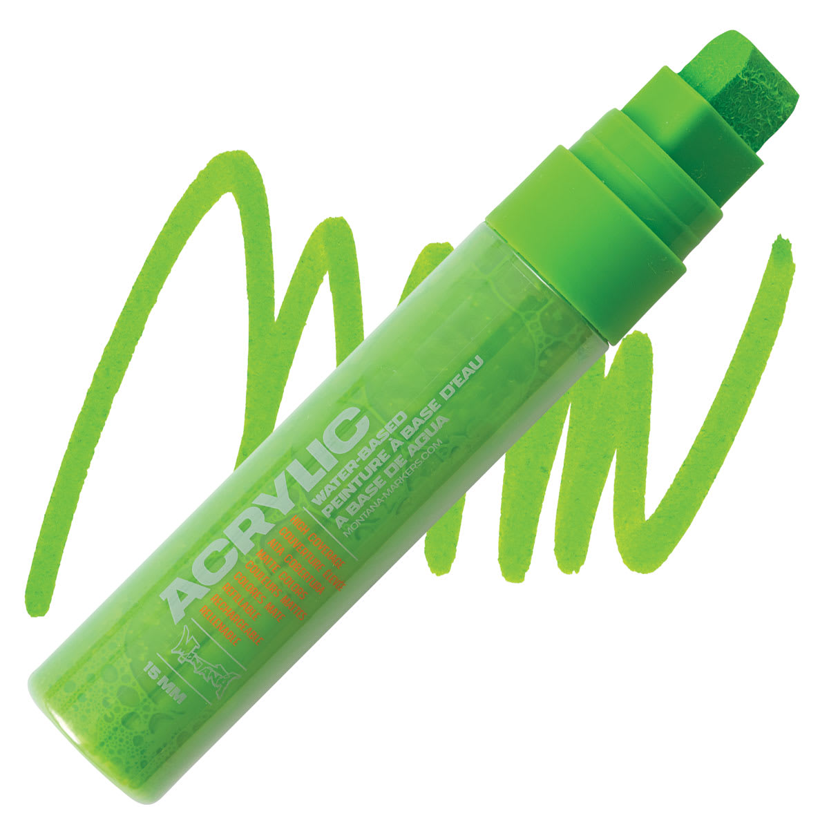 Montana Acrylic Marker - 15 mm Tip, Shock Green Light marker and swatch