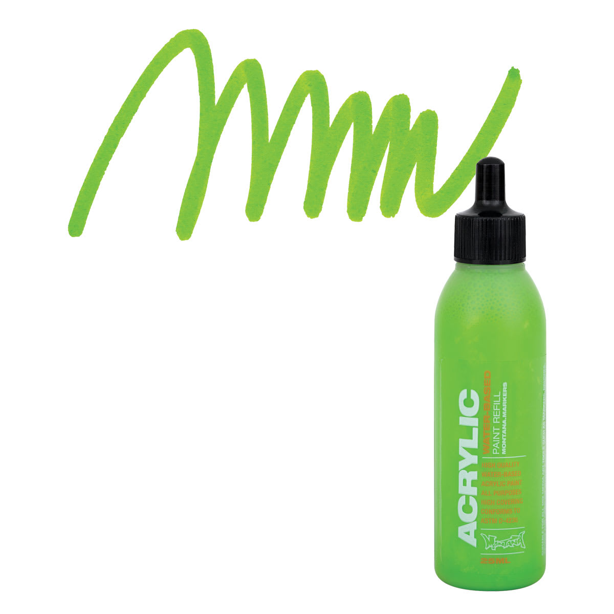 Montana Acrylic Marker Refill - 25 ml , Shock Green Light, Refill and swatch