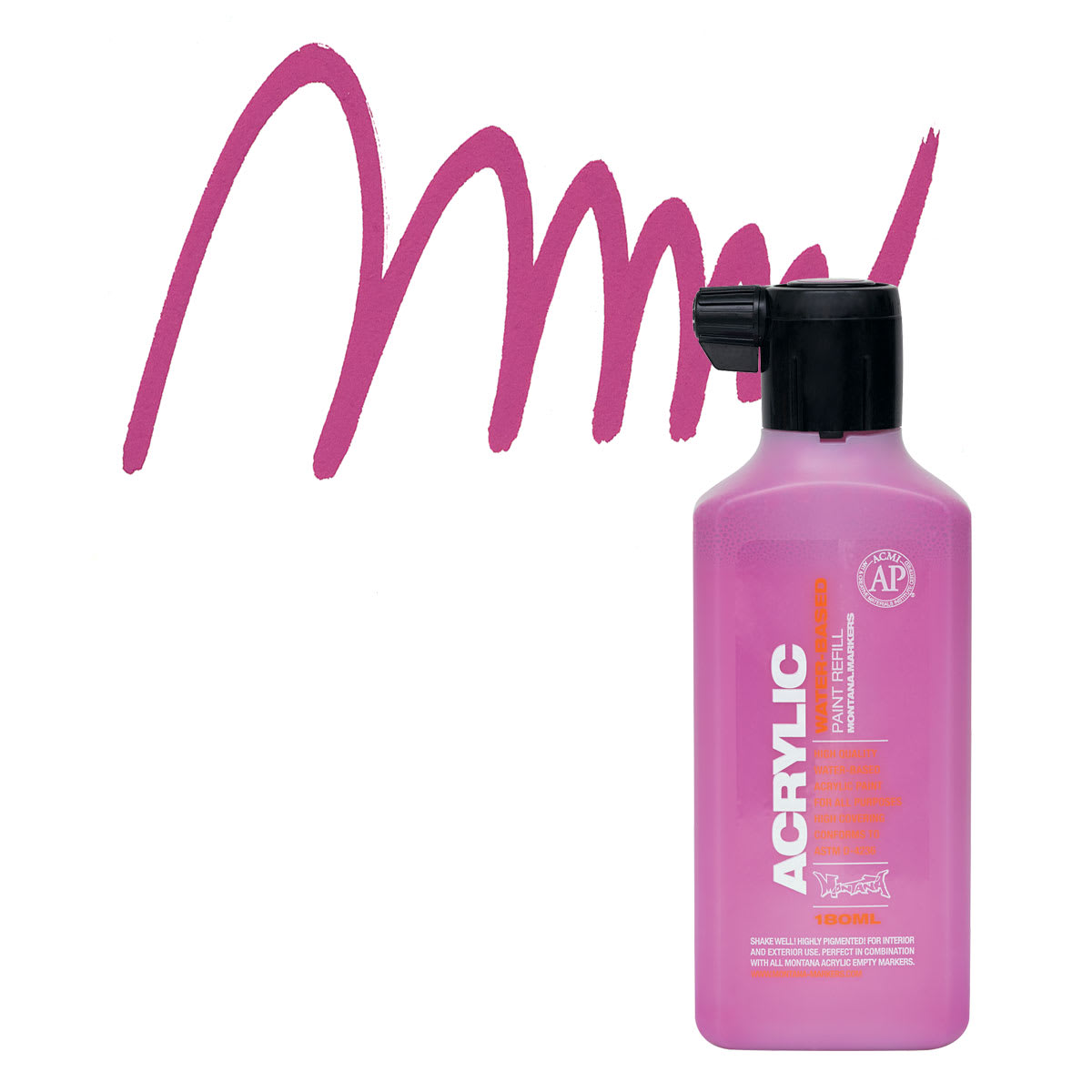 Montana Acrylic Marker Refill - 180 ml, Shock Pink, Refill and swatch