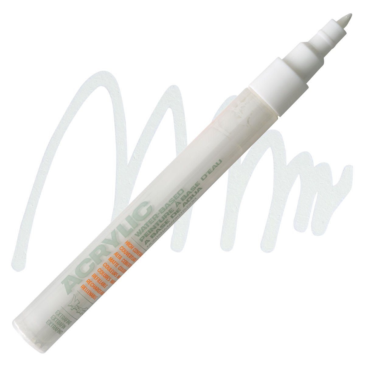 Montana Acrylic Marker - 0.7 mm Tip, Shock White marker and swatch