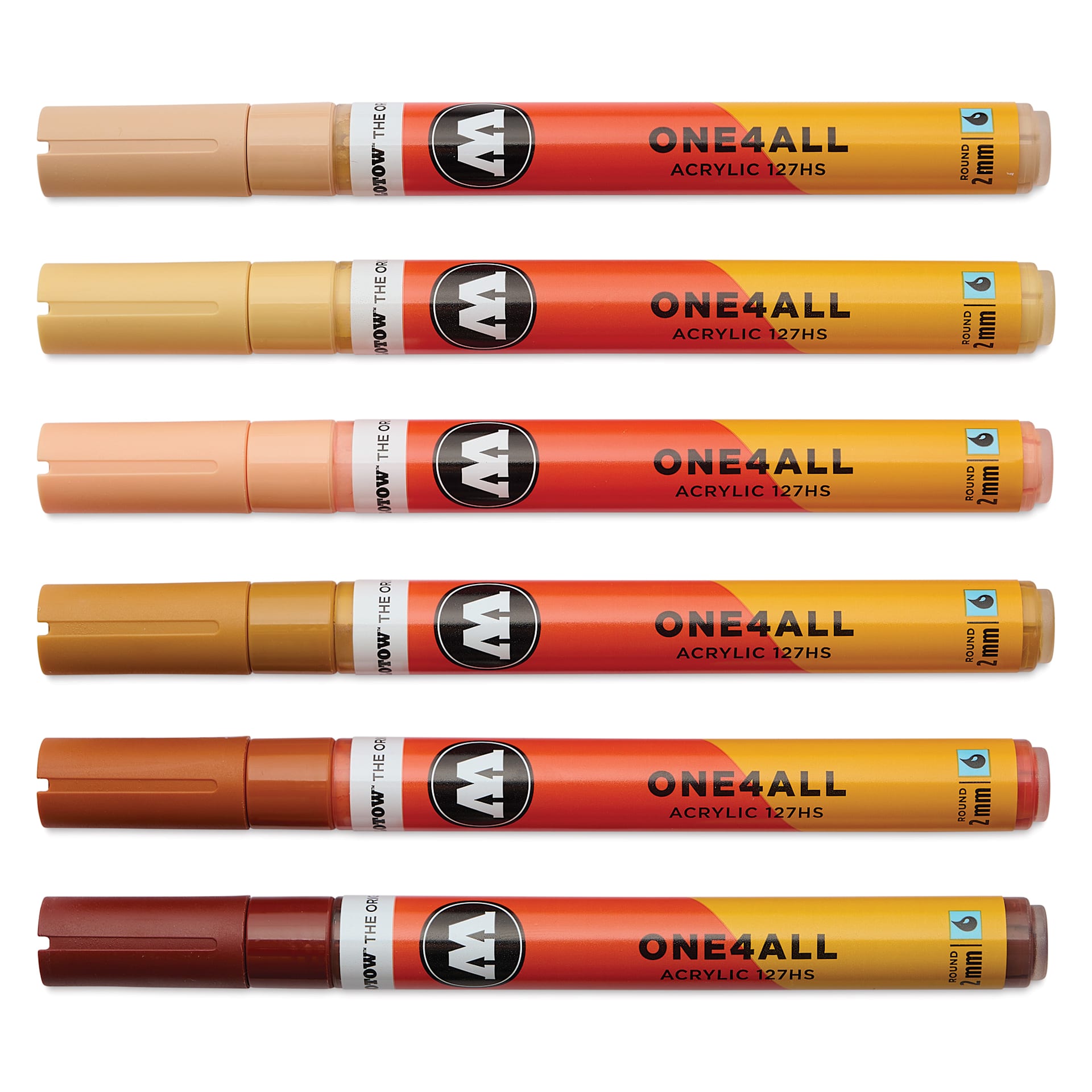 Molotow One4All Acrylic Markers - Set of 6, Wood Colors, 2 mm, caps on