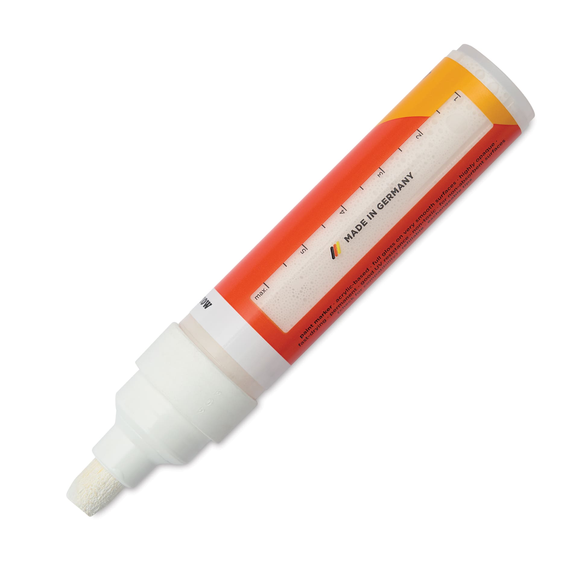 Molotow One4All Acrylic Marker - 4-8 mm Tip, White Glossy, Chisel Tip, marker barrel