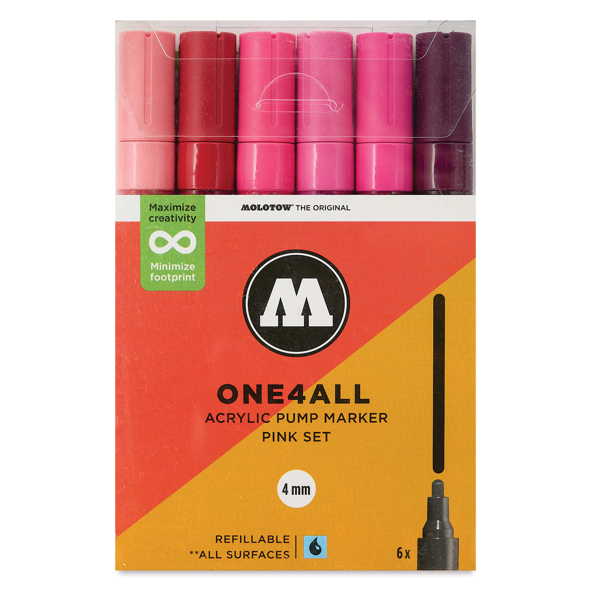 Molotow One4All Acrylic Markers - Set of 6, Pink Colors, 4 mm, front of packaging