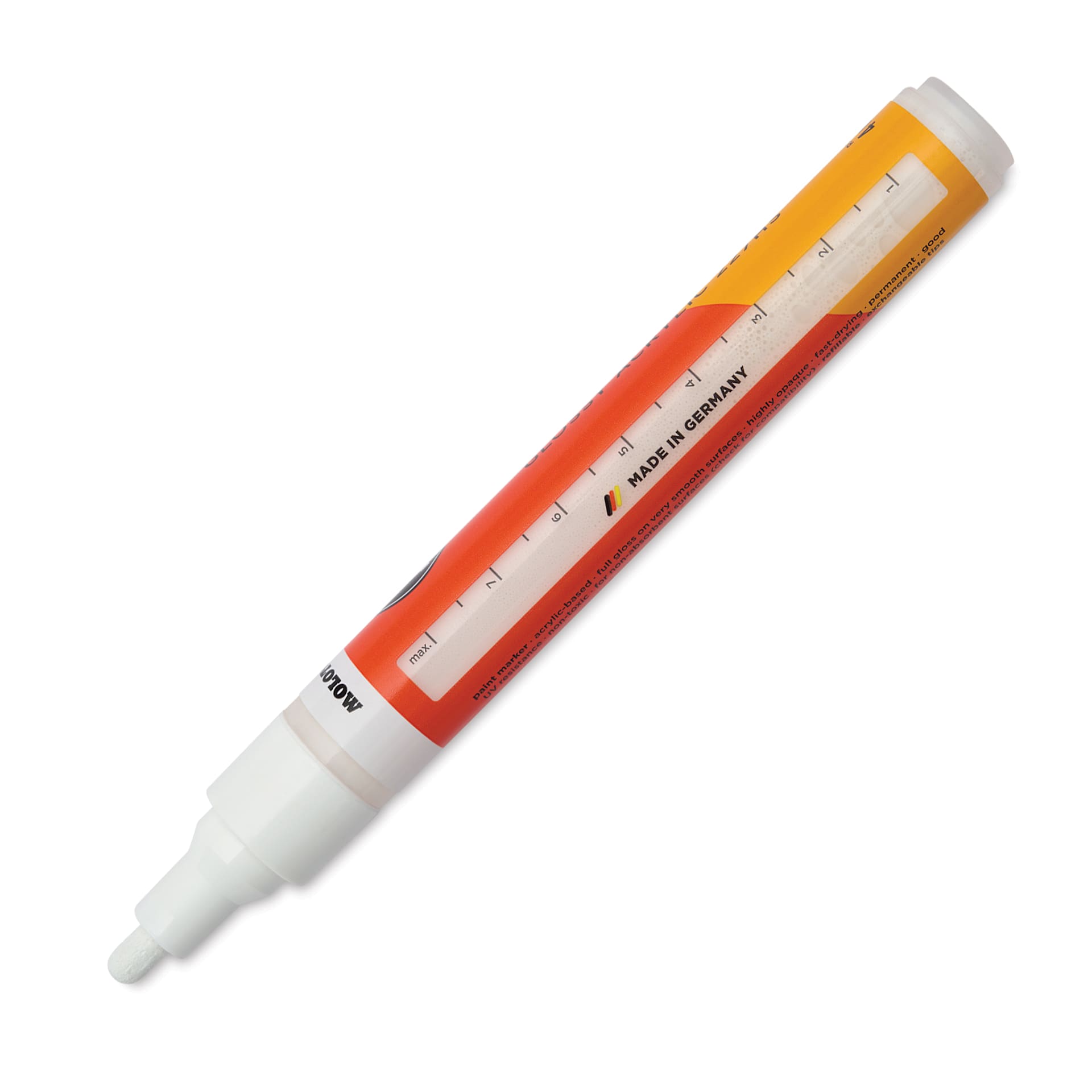 Molotow One4All Acrylic Marker - 4 mm Tip, White Glossy, Bullet Tip, marker barrel