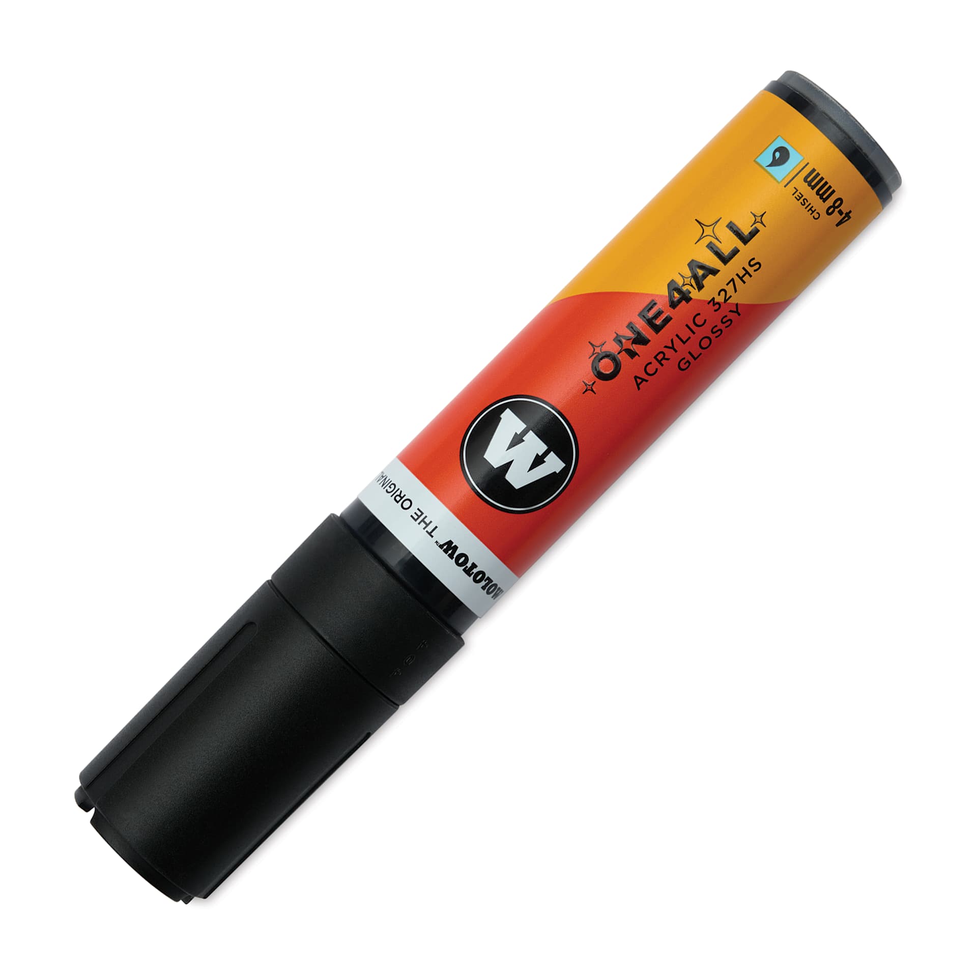 Molotow One4All Acrylic Marker - 4-8 mm Tip, Black Glossy, Chisel Tip, cap on