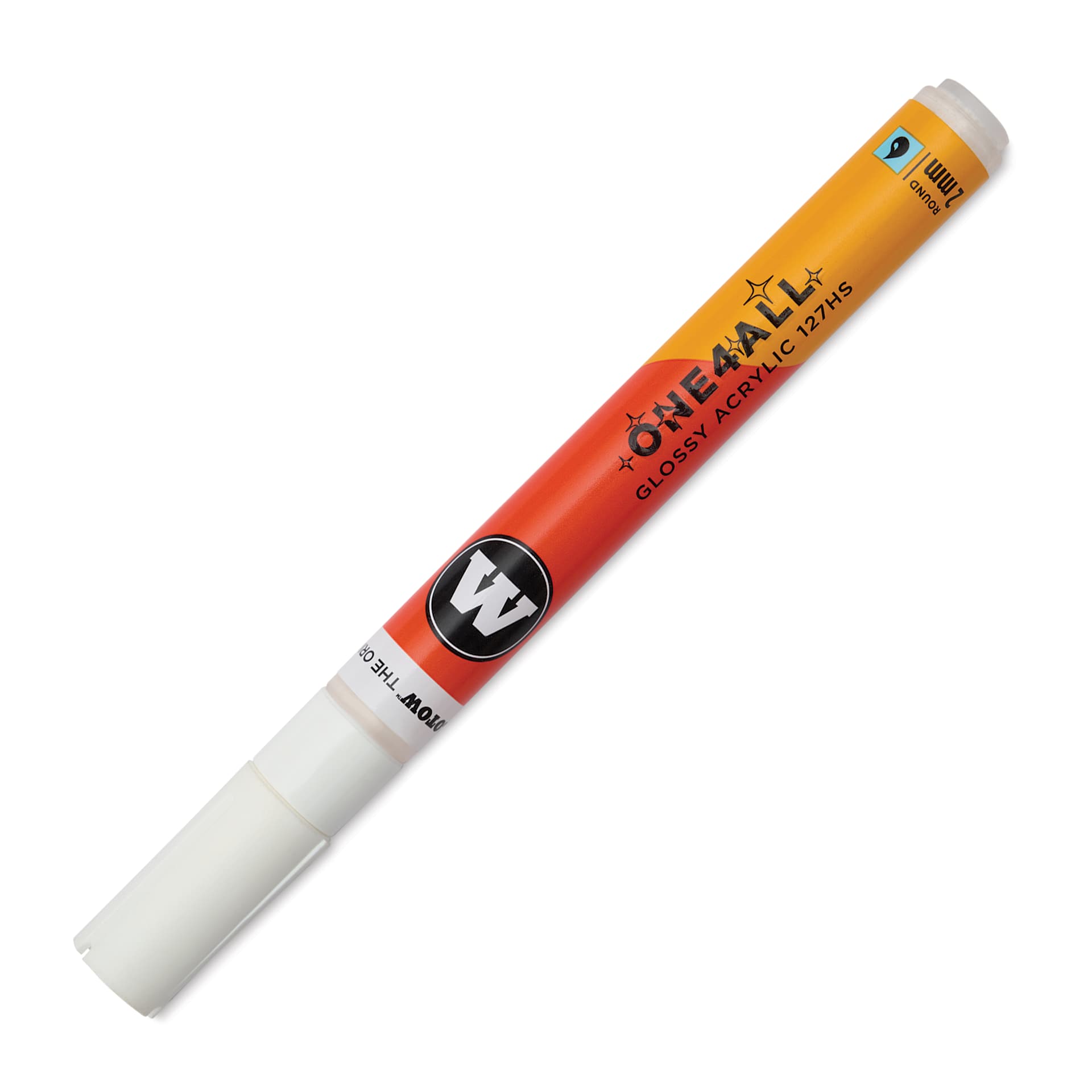 Molotow One4All Acrylic Marker - 2 mm Tip, White Glossy, Bullet Tip, cap on