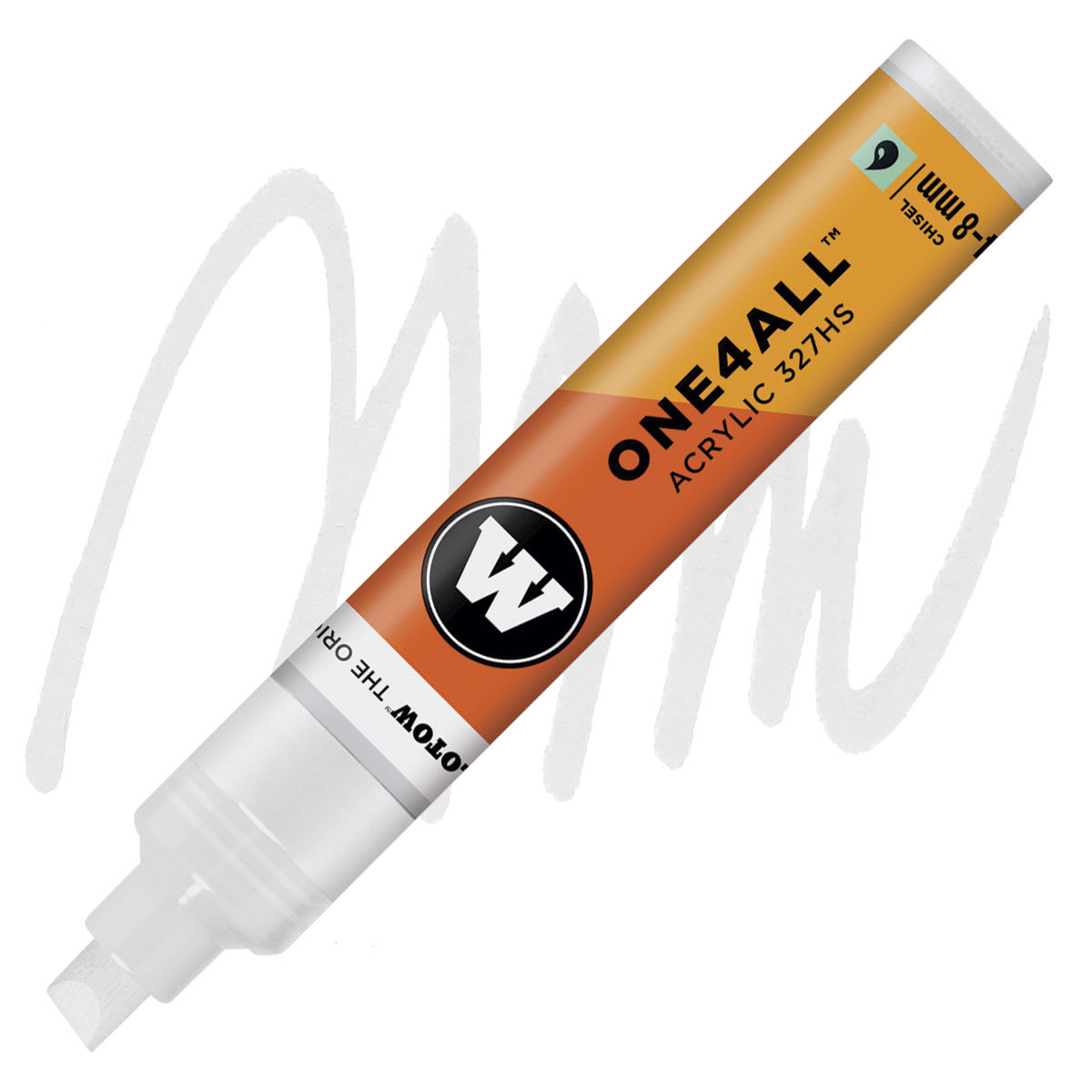 Molotow One4All Acrylic Marker - 4–8 mm Tip , Signal White, Chisel Tip marker and swatch