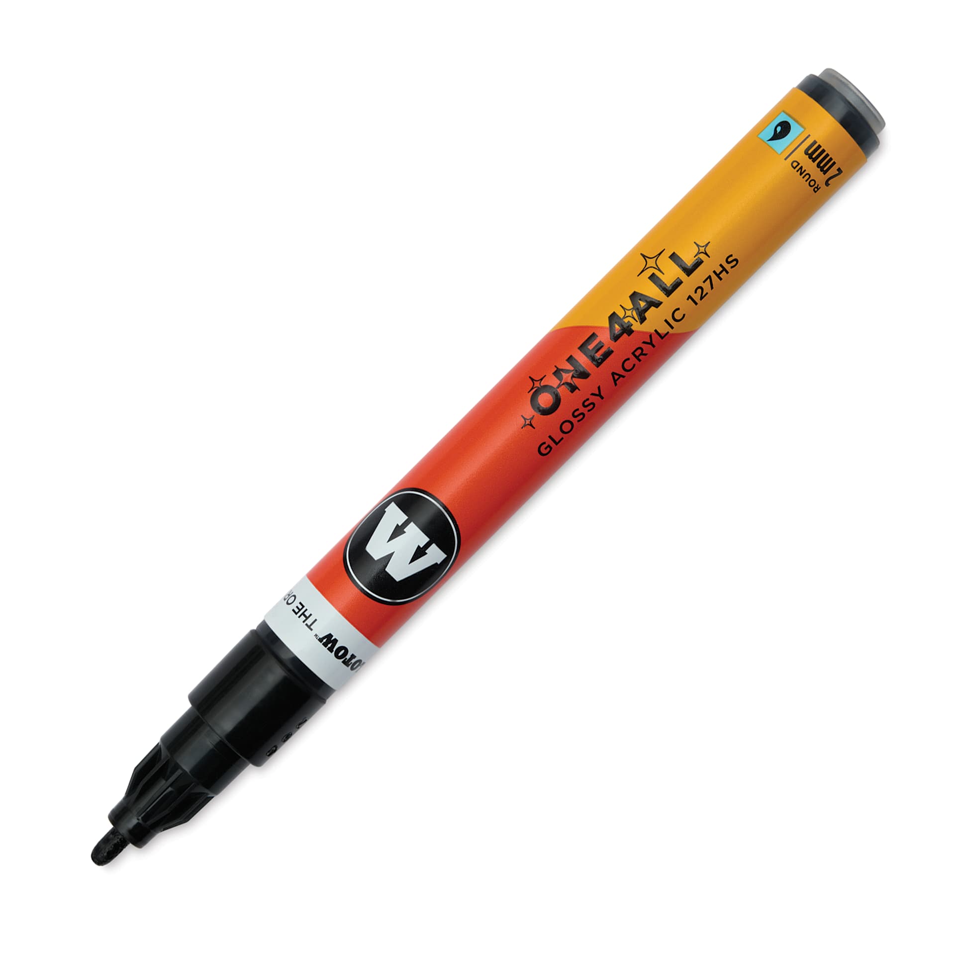 Molotow One4All Acrylic Marker - 2 mm Tip, Black Glossy, Bullet Tip, cap off