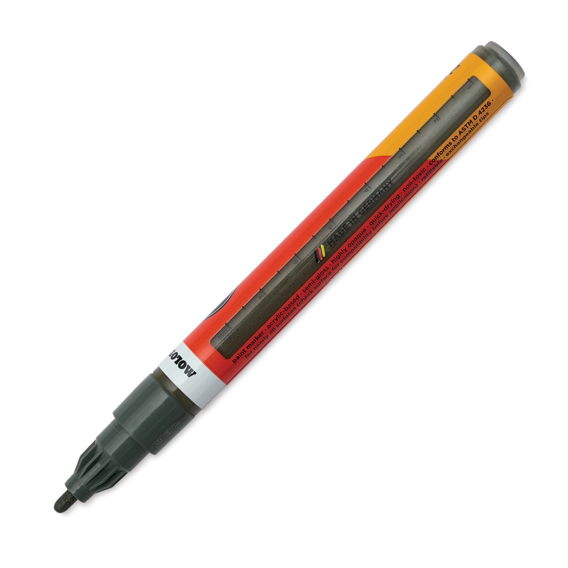 Molotow One4All Acrylic Marker - 2 mm Tip, Stone Grey Dark, Bullet Tip, marker barrel