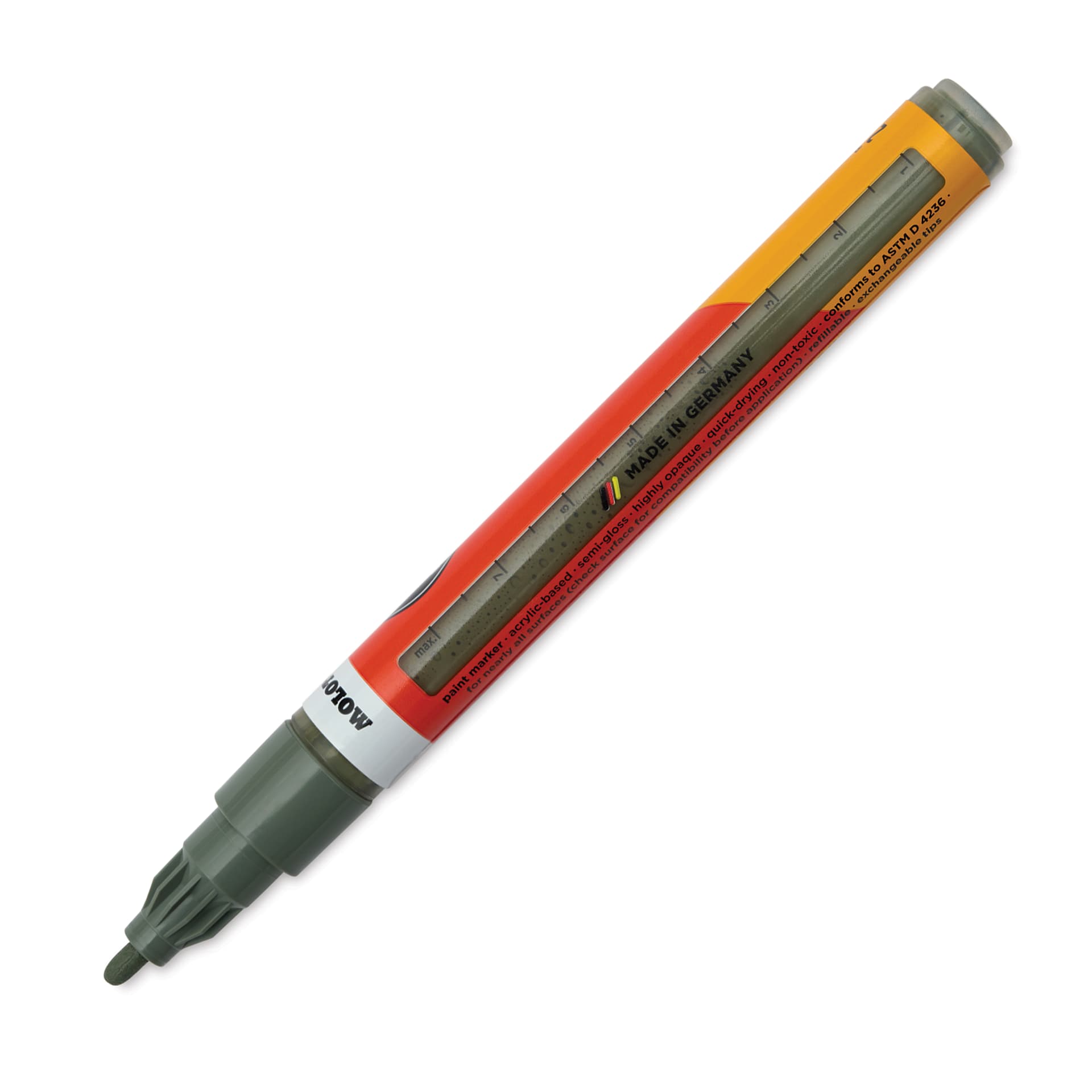 Molotow One4All Acrylic Marker - 2 mm Tip, Stone Grey Middle, Bullet Tip, marker barrel