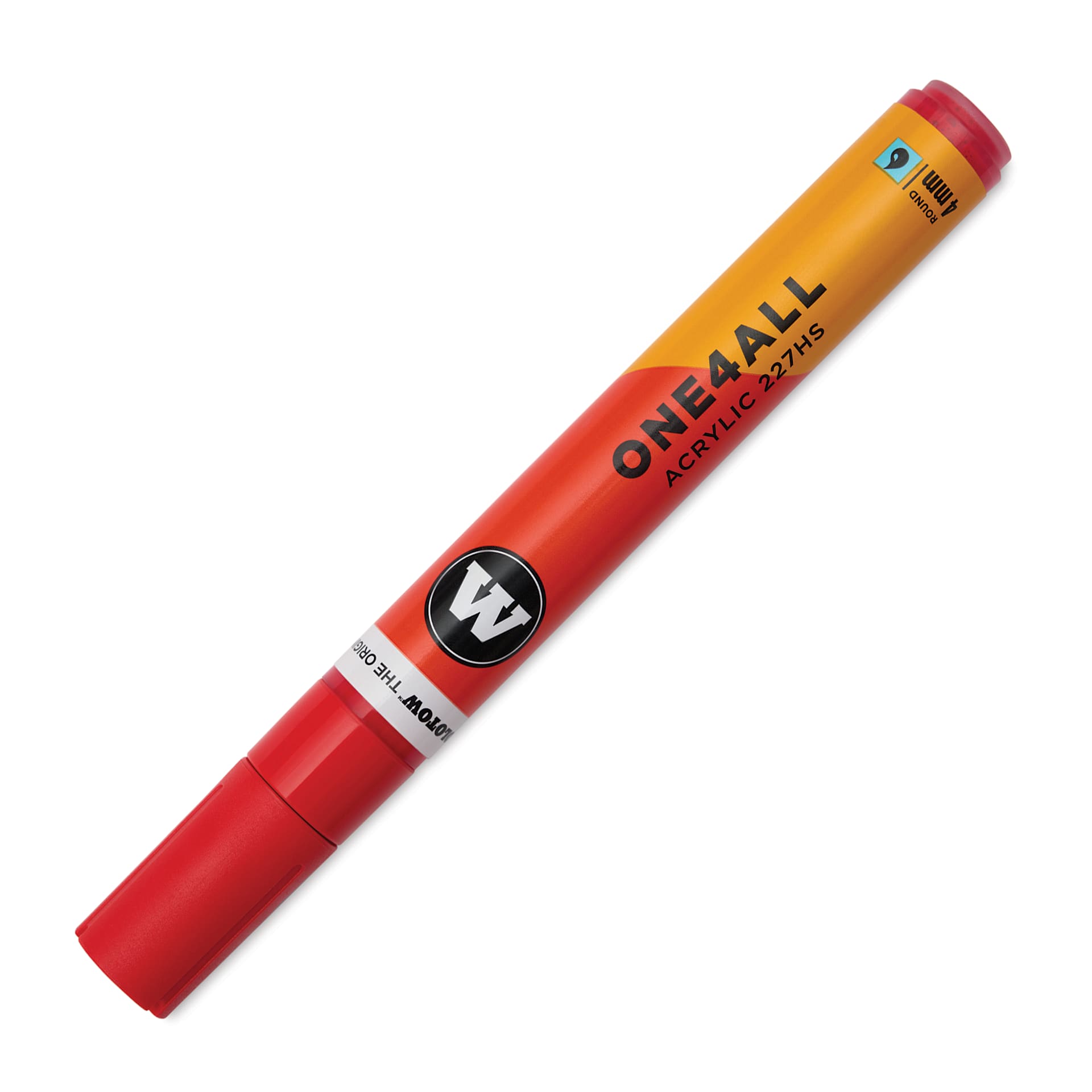 Molotow One4All Acrylic Marker - 4 mm Tip, Vermilion, Bullet Tip, cap on