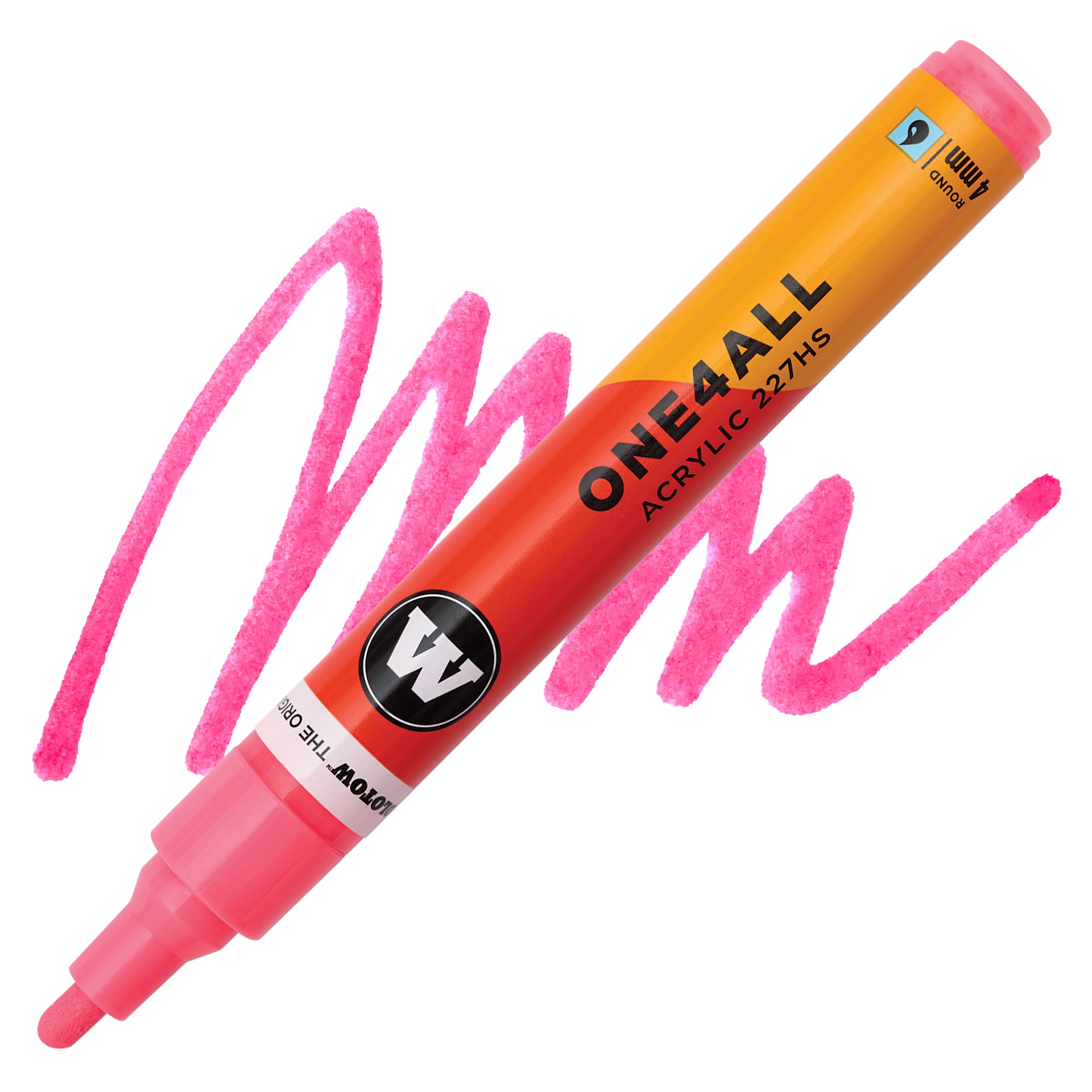 Molotow One4All Acrylic Marker - 4 mm Tip, Neon Red Flowers, Bullet Tip, swatch and marker