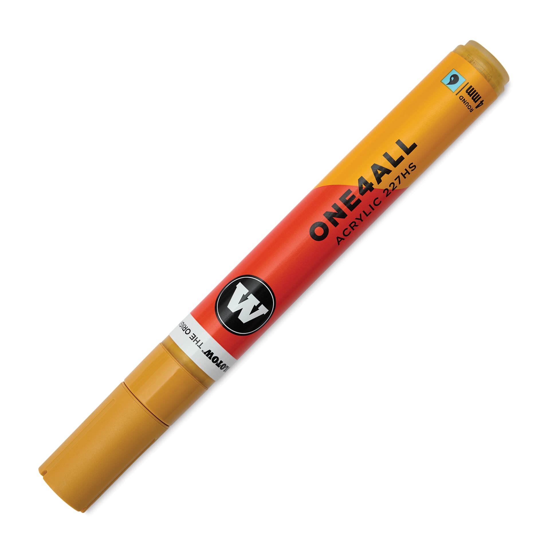 Molotow One4All Acrylic Marker - 4 mm Tip, Mustard Yellow, Bullet Tip, cap on