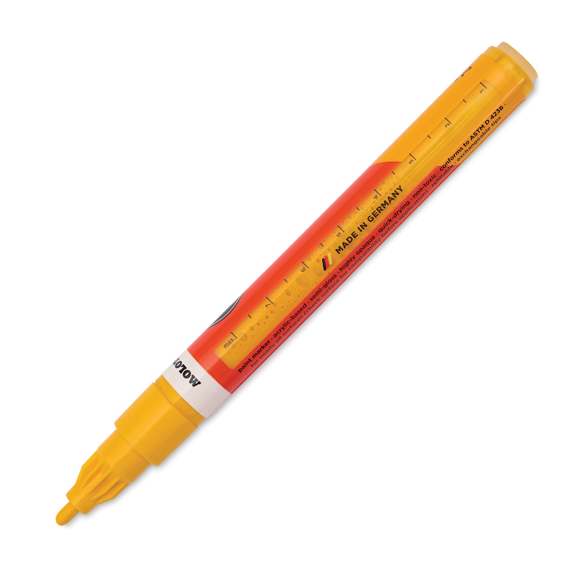 Molotow One4All Acrylic Marker - 2 mm Tip, Signal Yellow, Bullet Tip, marker barrel
