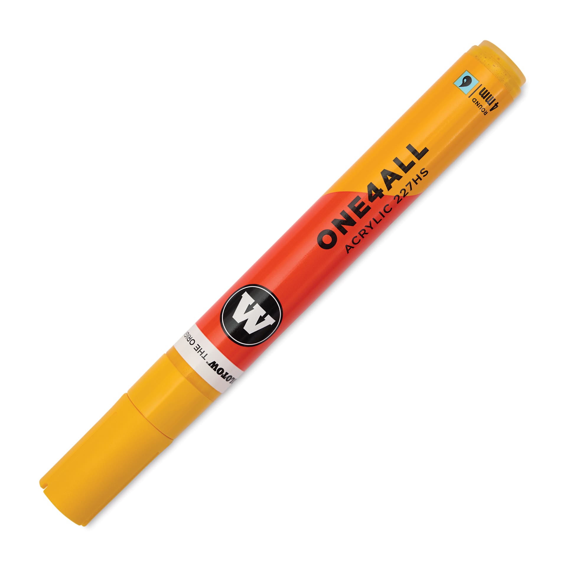 Molotow One4All Acrylic Marker - 4 mm Tip, Signal Yellow, Bullet Tip, cap on