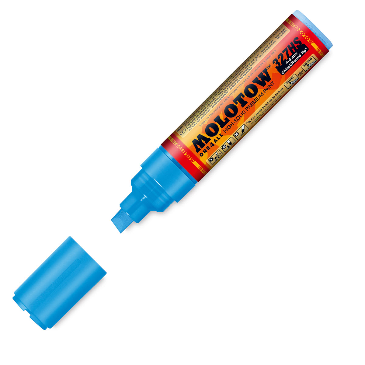 Molotow ONE4ALL Acrylic Marker - 4–8 mm Tip, Shock Blue Middle, Chisel Tip (shown with cap)
