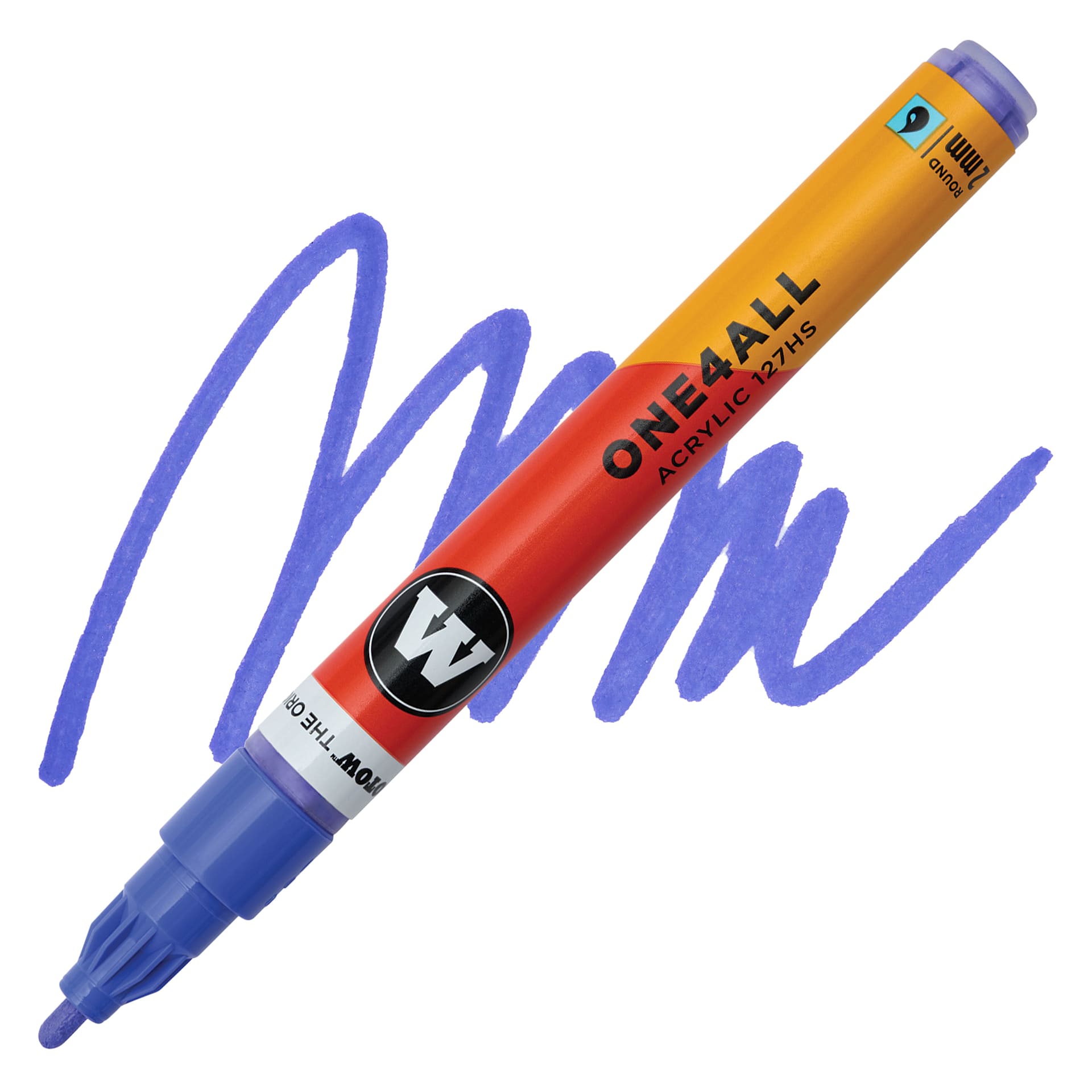 Molotow One4All Acrylic Marker - 2 mm Tip, Viola, Bullet Tip, swatch and marker