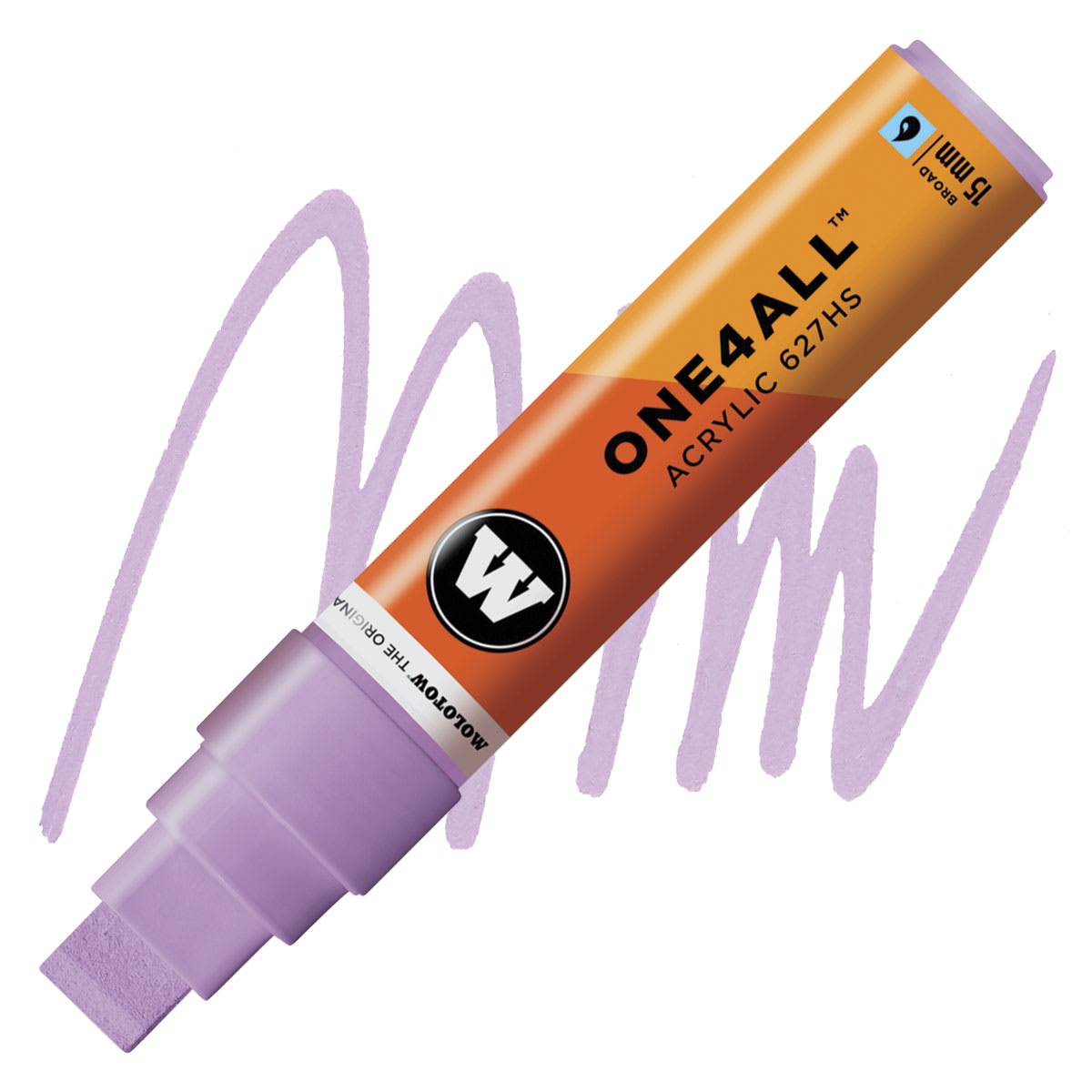 Molotow One4All Acrylic Marker - 15 mm Tip , Lilac Pastel, Square Tip marker and swatch