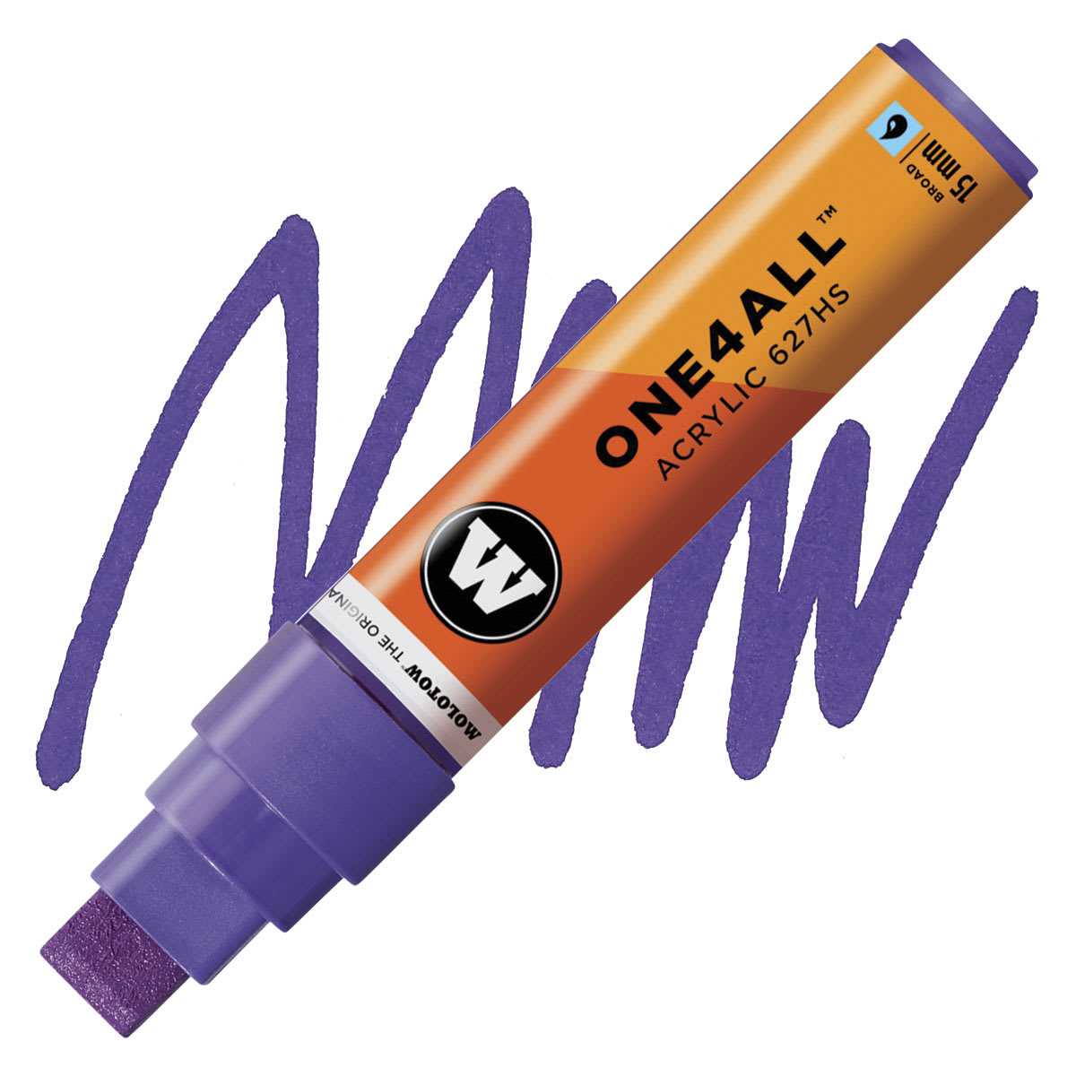 Molotow One4All Acrylic Marker - 15 mm Tip , Violet HD, Square Tip marker and swatch