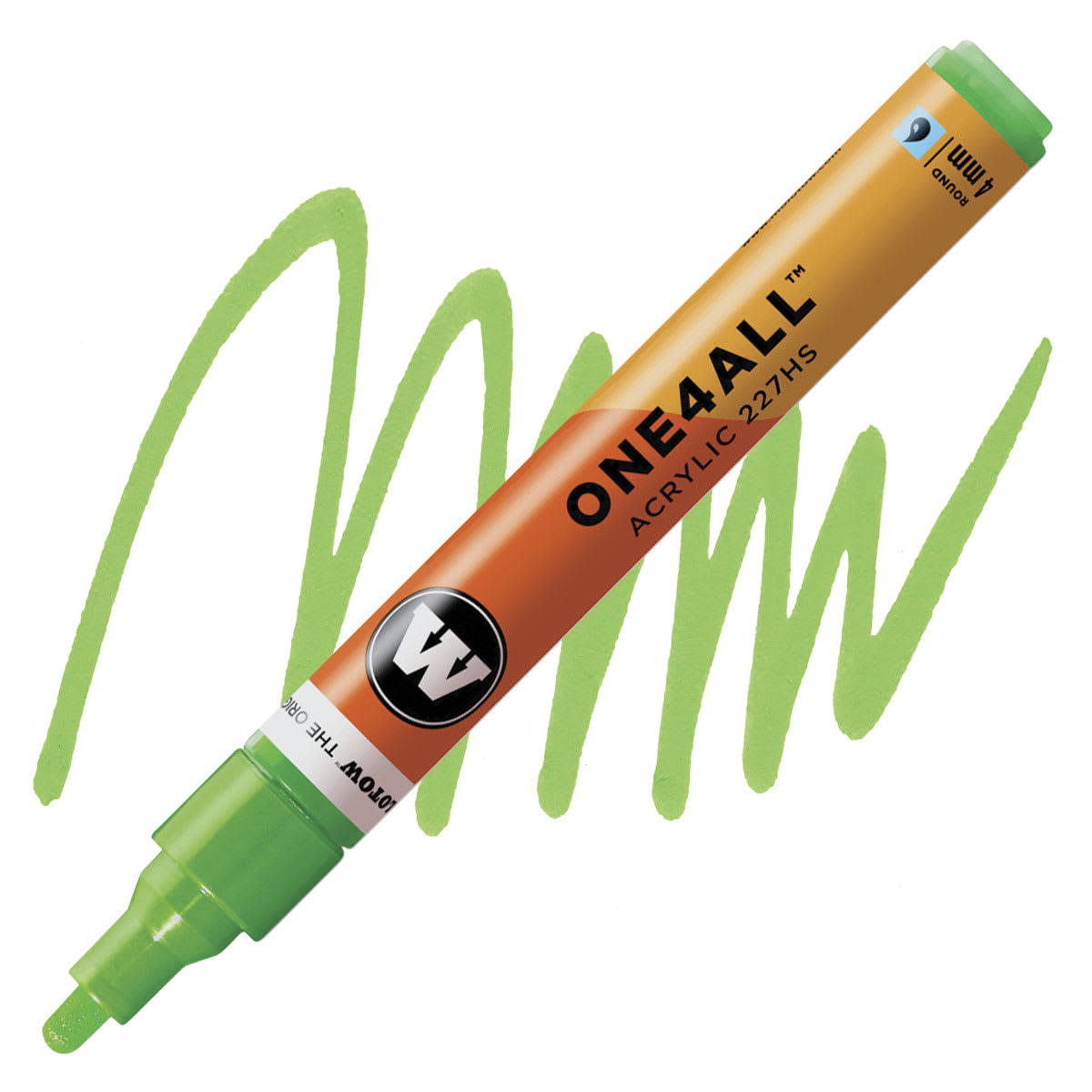 Molotow One4All Acrylic Marker - 4 mm Tip, Neon Green Fluorescent, Bullet Tip marker and swatch