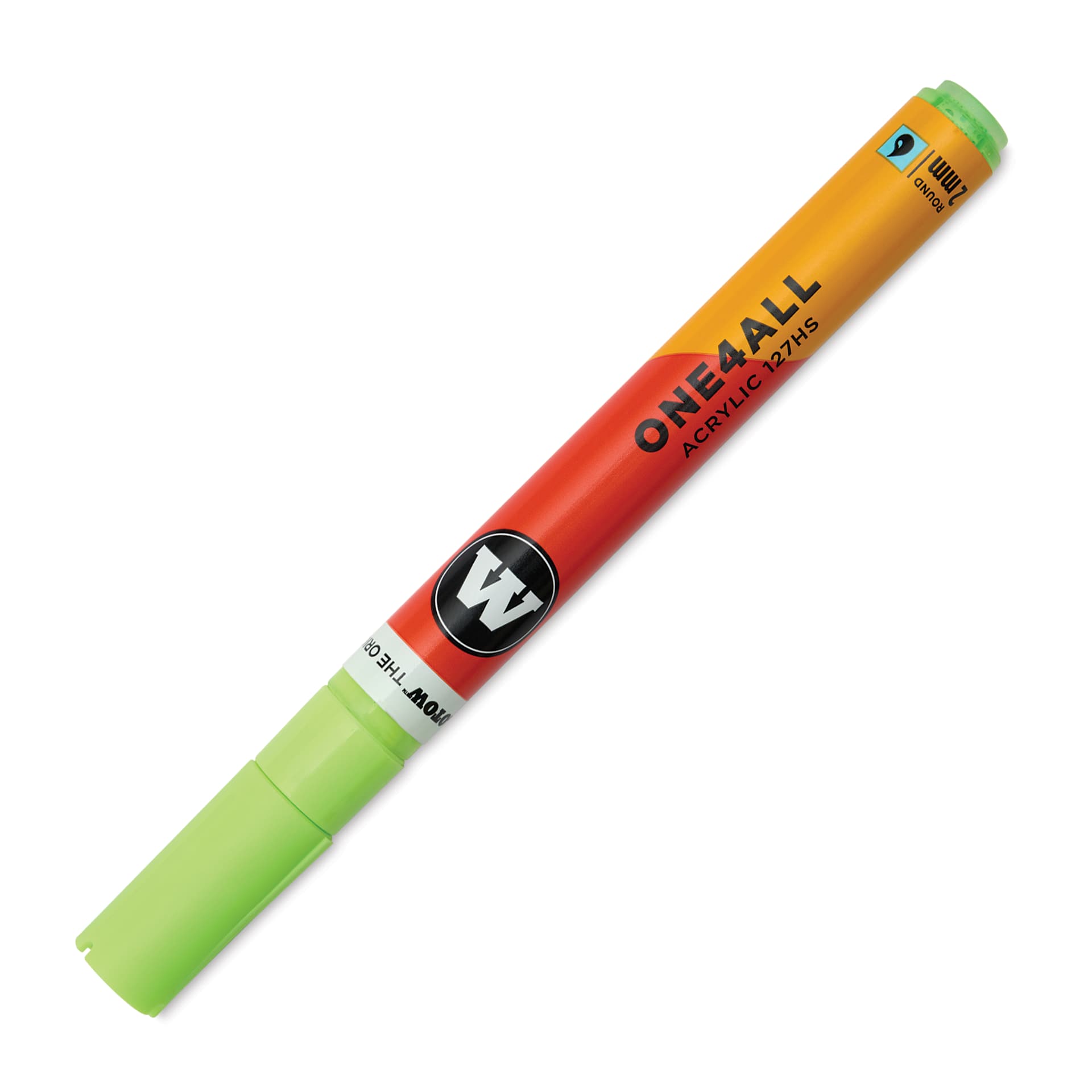 Molotow One4All Acrylic Marker - 2 mm Tip, Neon Green Light Fluorescent, Bullet Tip, cap on