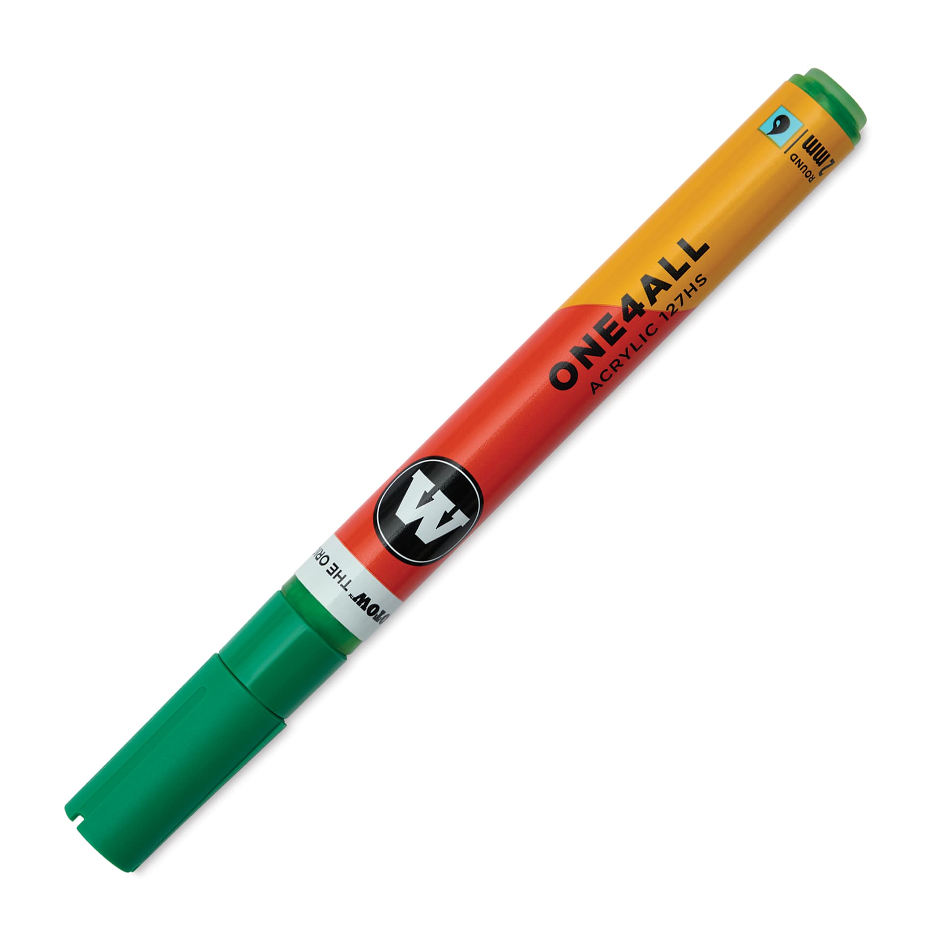 Molotow One4All Acrylic Marker - 2 mm Tip, Clover Green, Bullet Tip, cap on