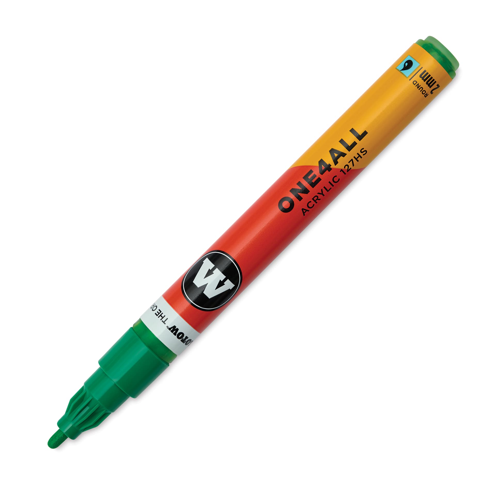 Molotow One4All Acrylic Marker - 2 mm Tip, Clover Green, Bullet Tip, cap off