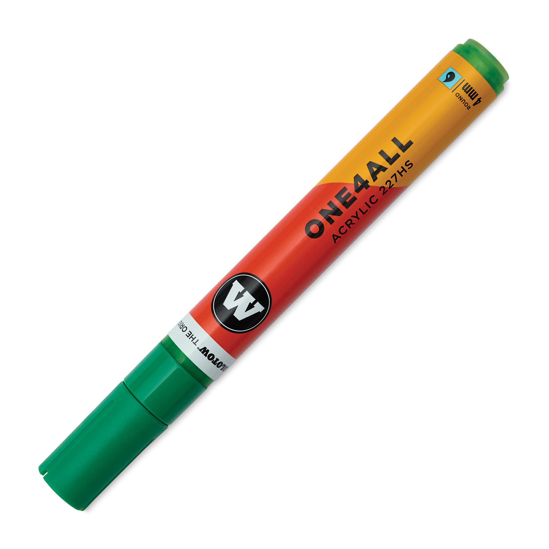 Molotow One4All Acrylic Marker - 4 mm Tip, Clover Green, Bullet Tip, cap on