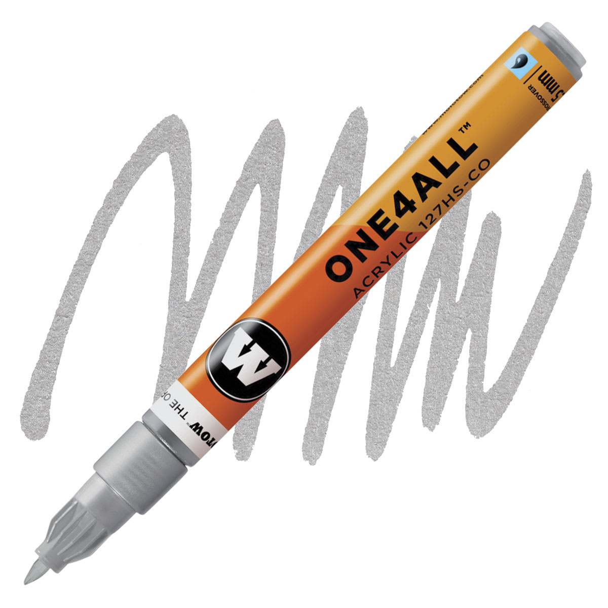 Molotow One4All Acrylic Marker - 1.5 mm Tip, Metallic Silver marker and swatch