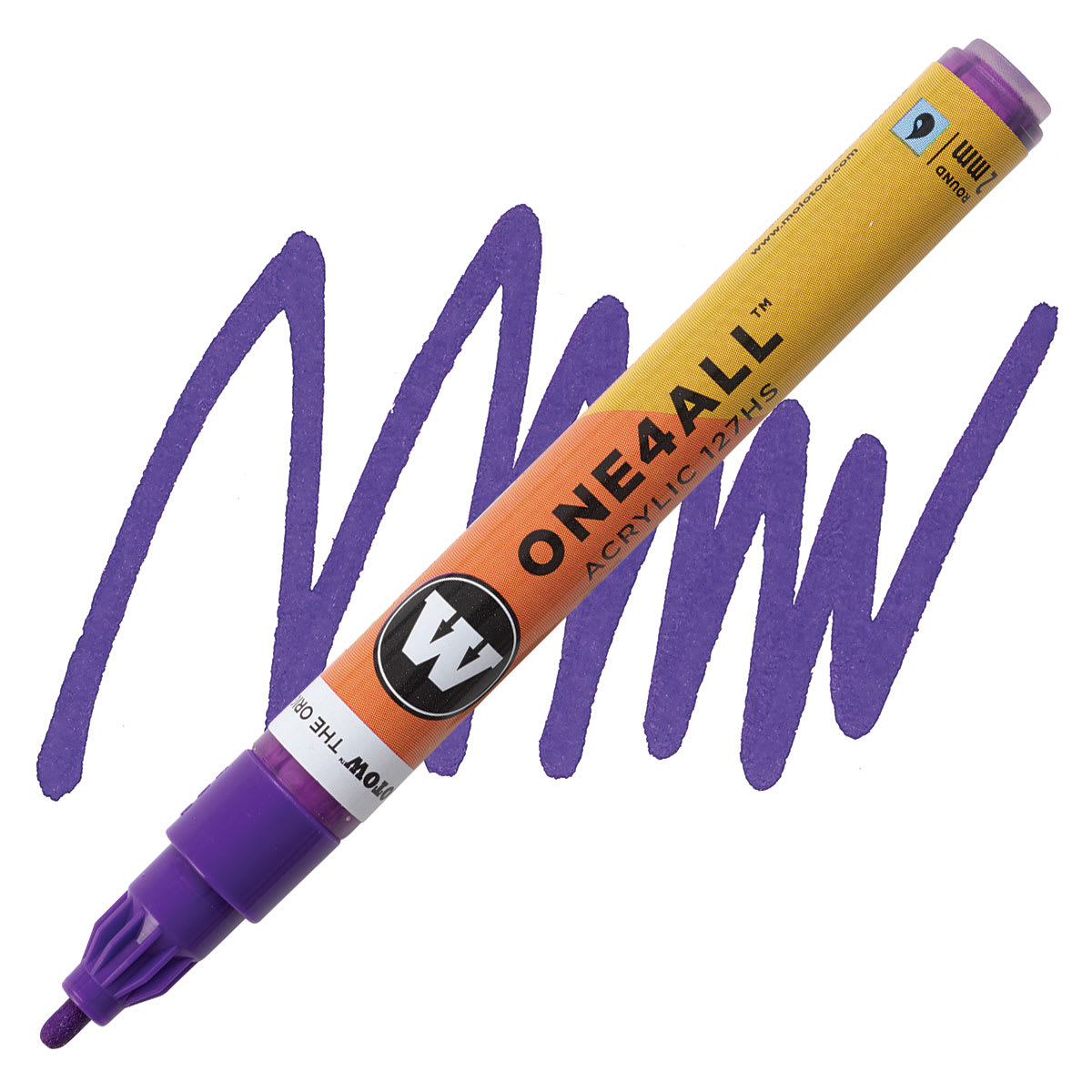 Molotow One4All Acrylic Marker - 2 mm Tip, Currant, Bullet Tip marker and swatch