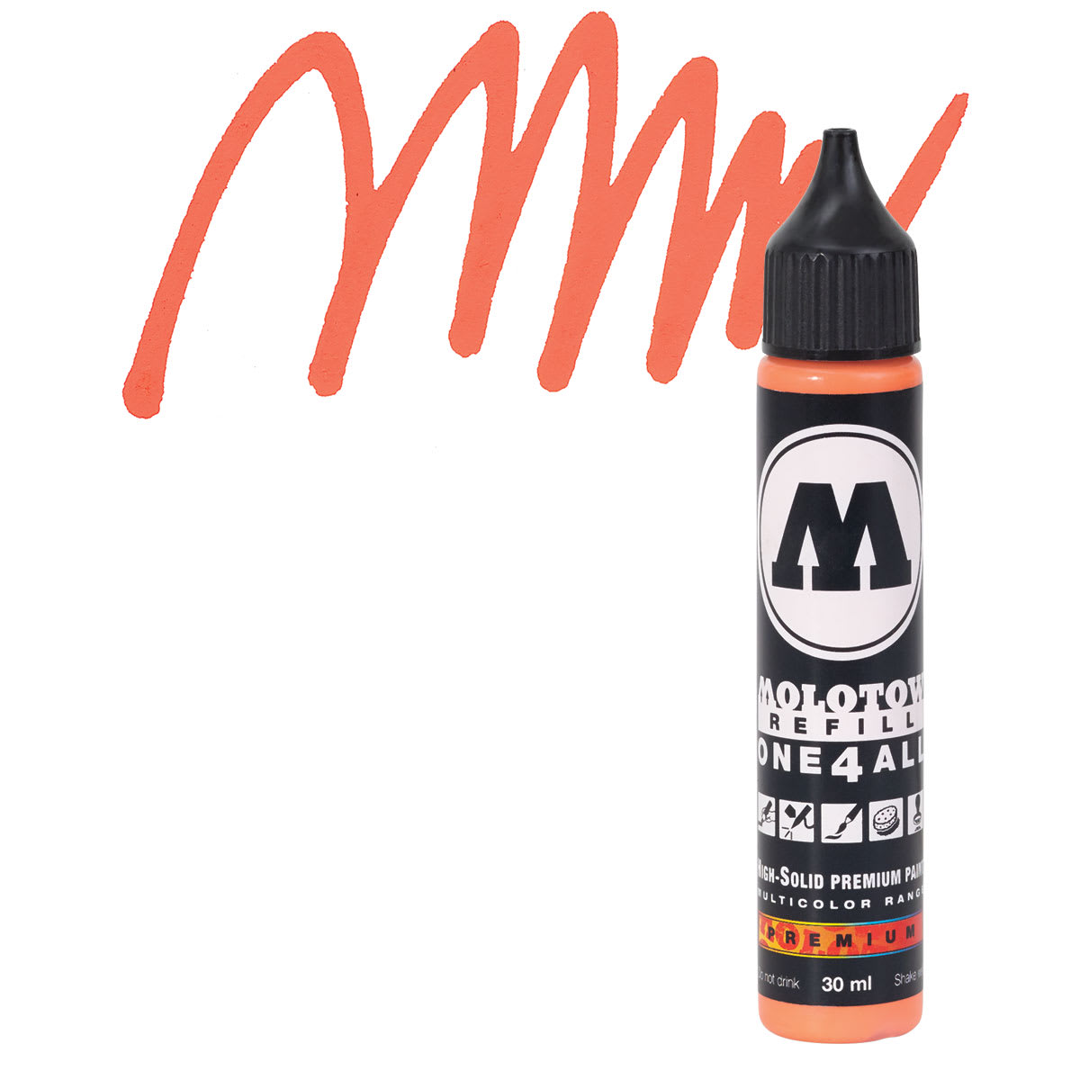 Molotow One4All Acrylic Marker Refill - 30 ml, Dare Orange and swatch