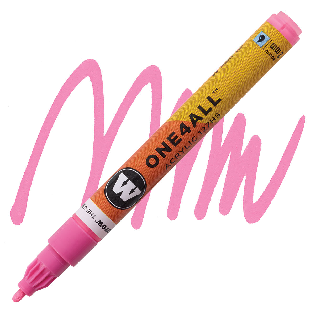 Molotow One4All Acrylic Marker - 2 mm Tip, Neon Pink, Bullet Tip marker and swatch