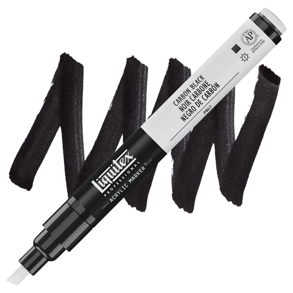 Liquitex Paint Marker - Carbon Black, 2mm Tip marker and swatch