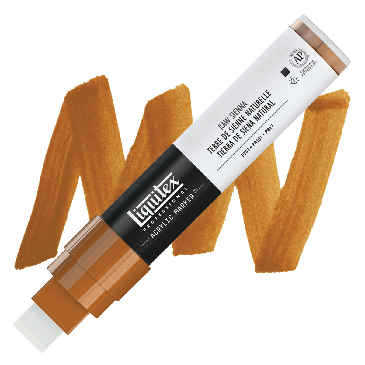 Liquitex Paint Marker - Raw Sienna, 15mm Tip marker and swatch