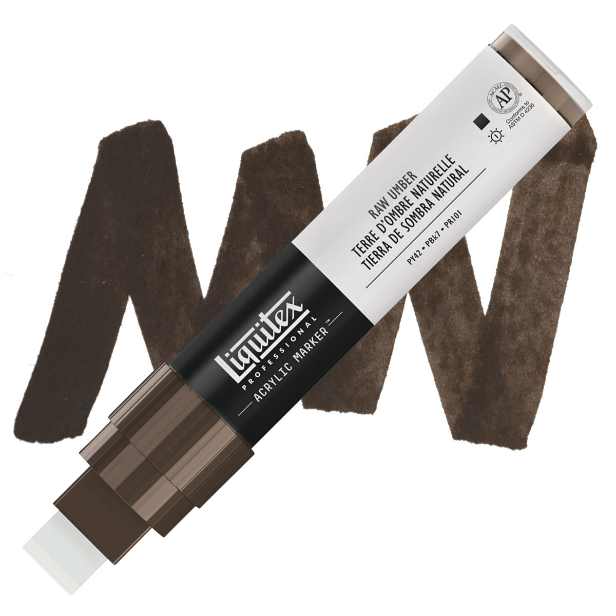 Liquitex Paint Marker - Raw Umber, 15mm Tip marker and swatch