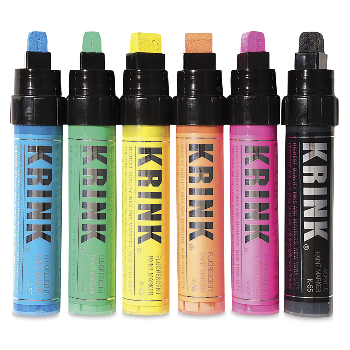 Krink K-55 Paint Markers - Set of 6 markers shown uncapped and upright