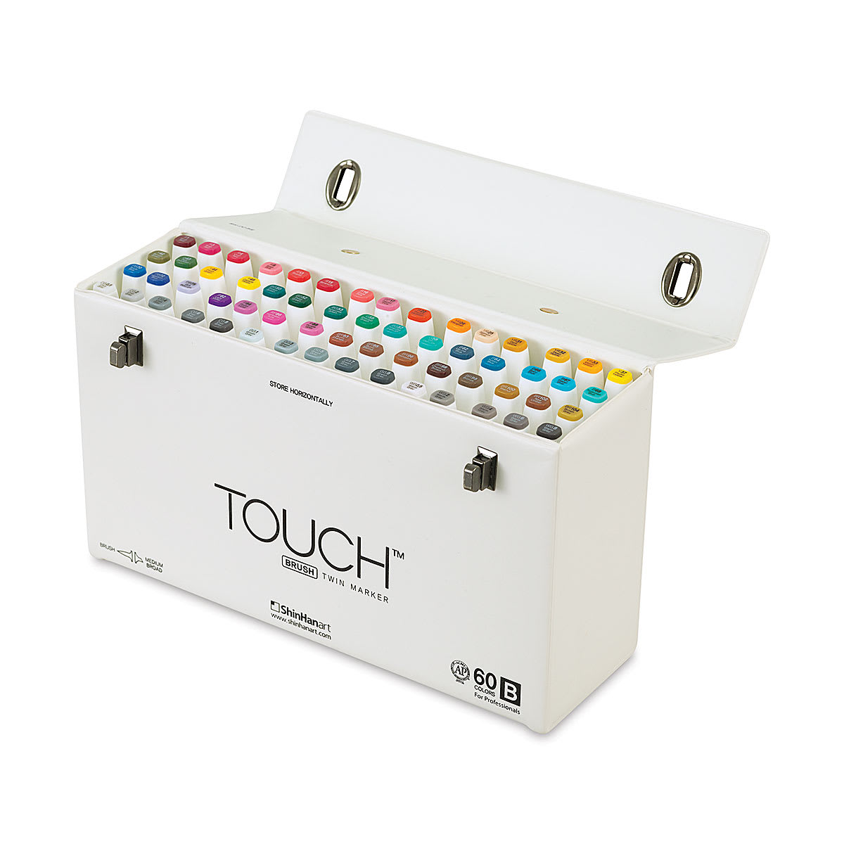 Shinhan Touch Twin Brush Markers - Set B, Set of 60 (package open to show markers)