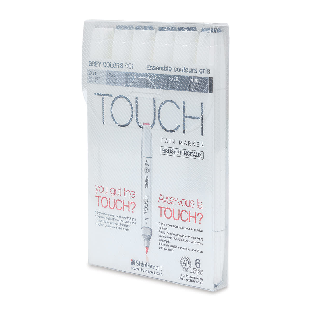 ShinHan Touch Twin Brush Markers - Greys, Set of 6