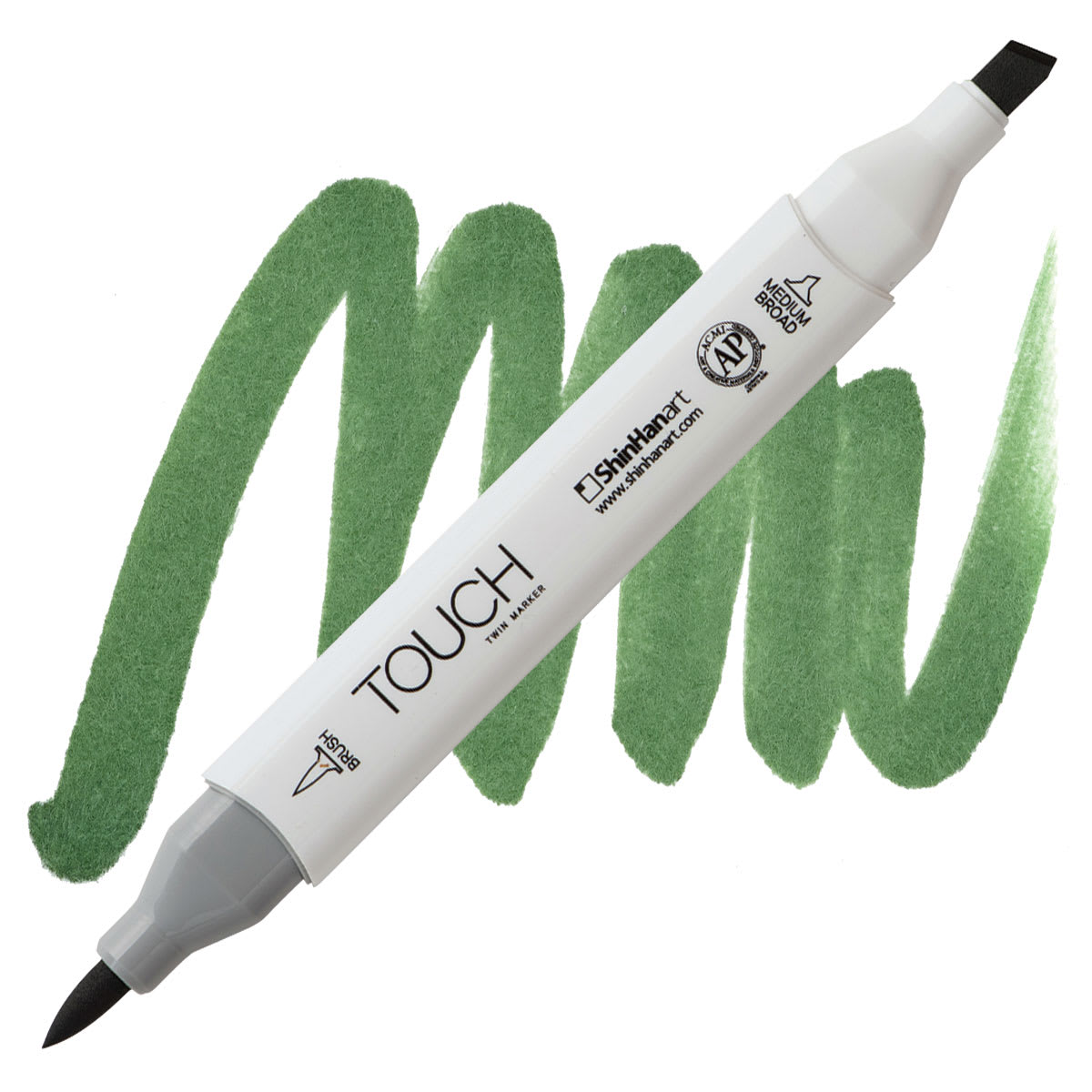 ShinHan Touch Twin Brush Marker - Deep Olive Green marker and swatch
