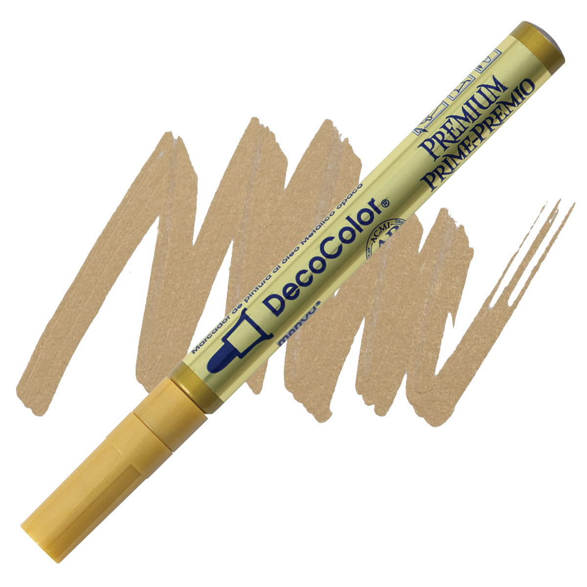 DecoColor Premium Paint Marker - Gold, Bullet Tip, 2 mm marker and swatch